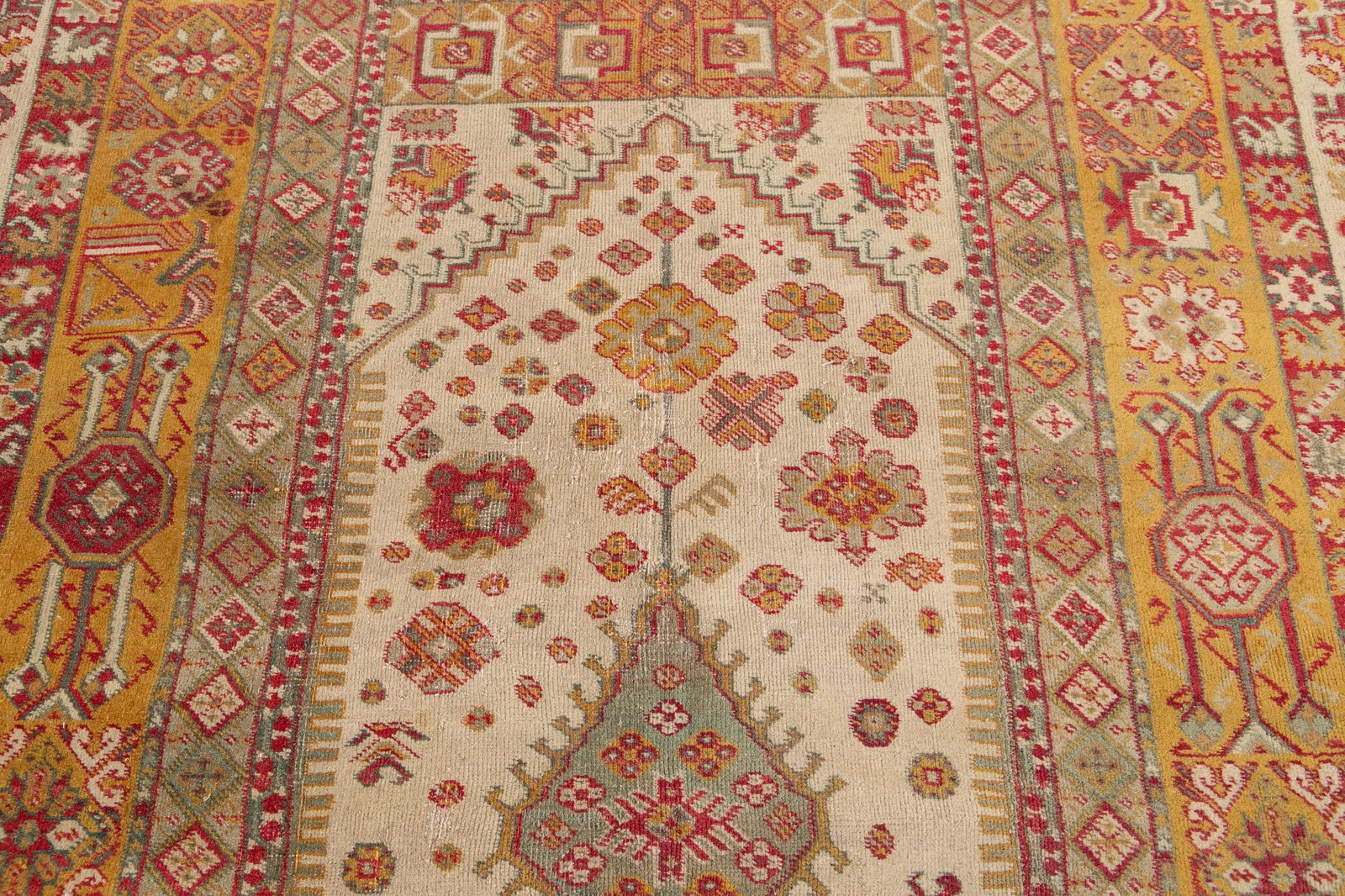 Antique Indian Agra Handmade Beige Geometric Wool Rug - 11