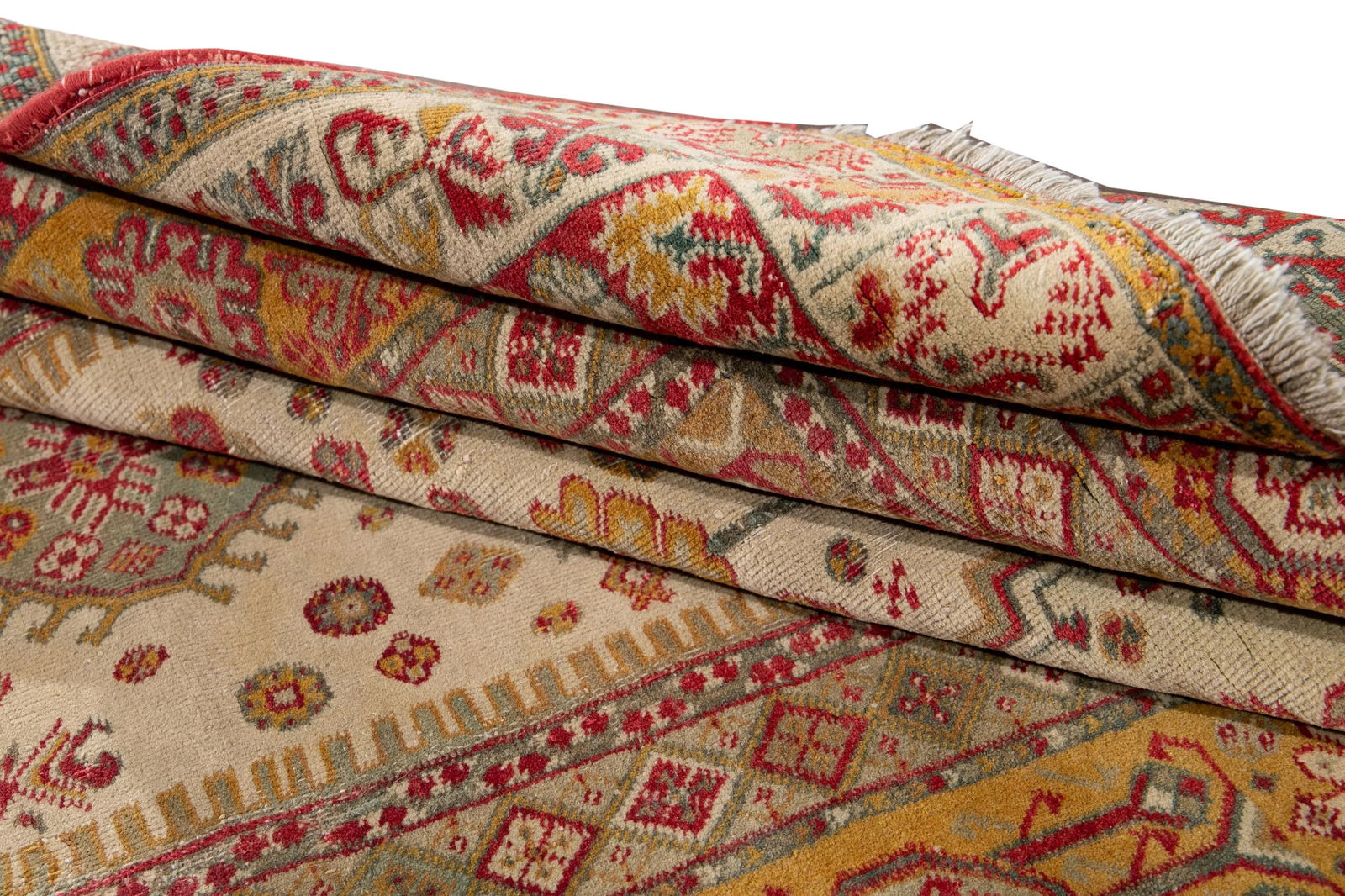 Antique Indian Agra Handmade Beige Geometric Wool Rug - 12