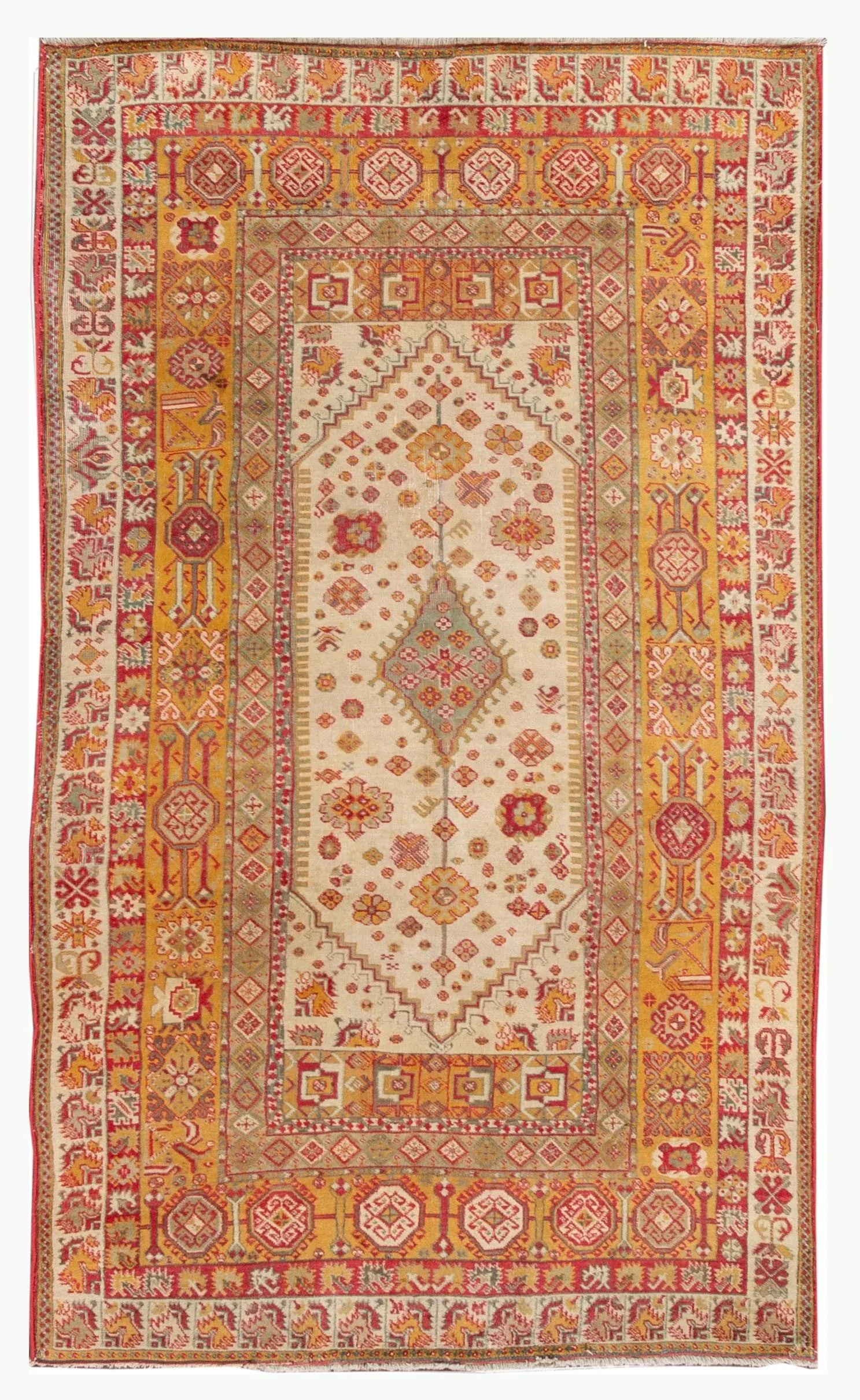 Antique Indian Agra Handmade Beige Geometric Wool Rug - 13