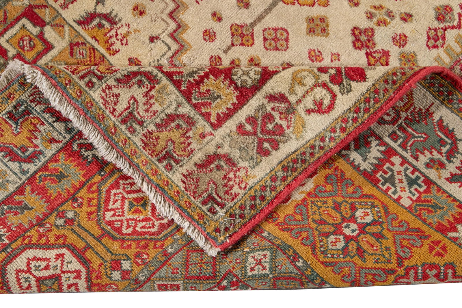 Antique Indian Agra Handmade Beige Geometric Wool Rug - 2