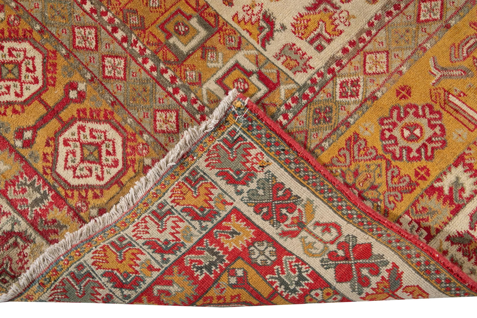 Antique Indian Agra Handmade Beige Geometric Wool Rug - 3