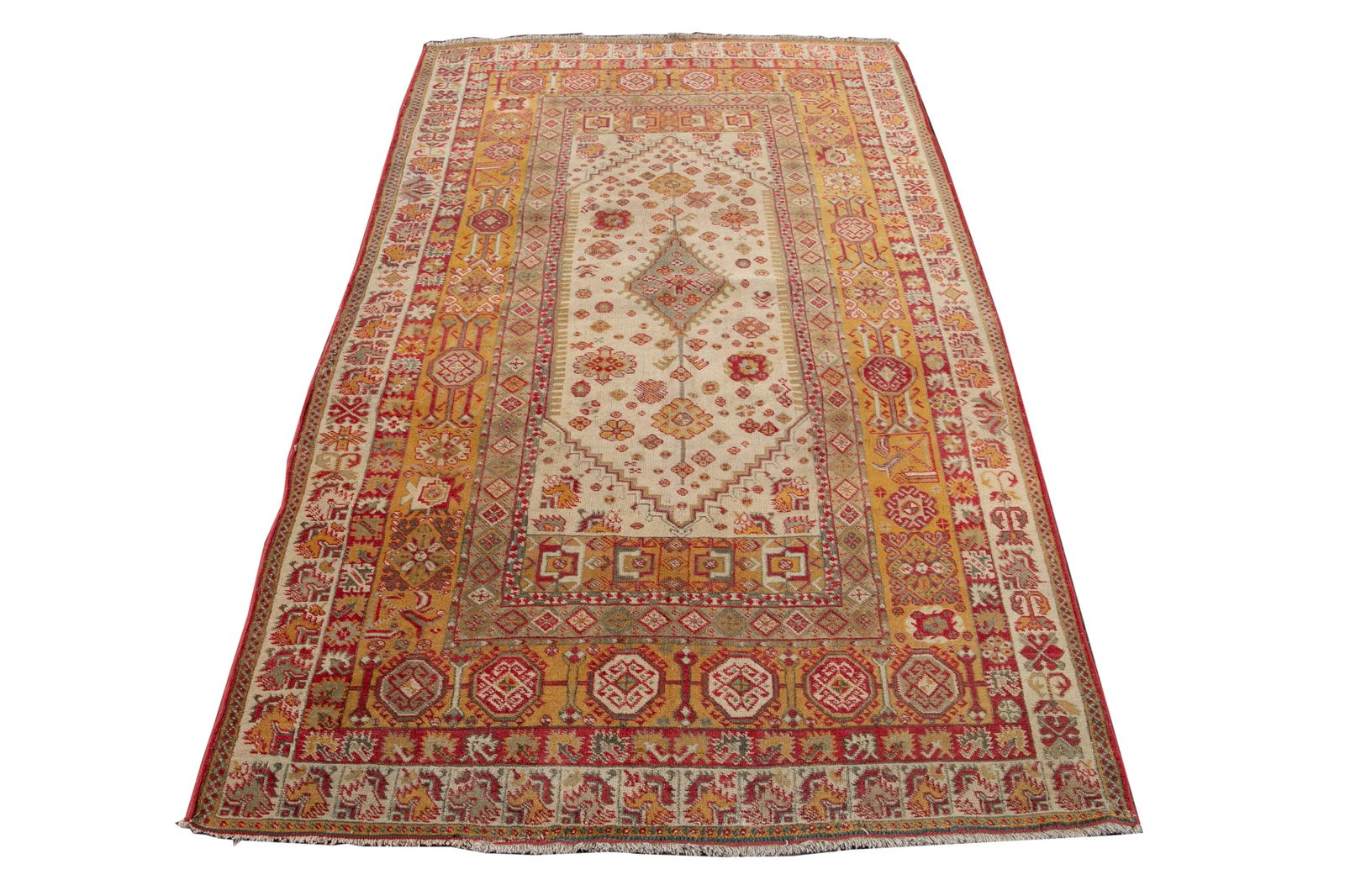 Antique Indian Agra Handmade Beige Geometric Wool Rug - 4