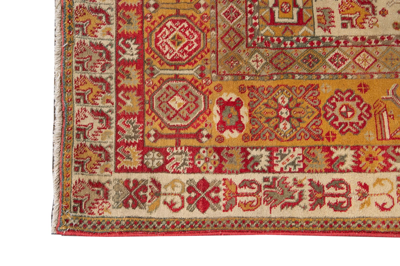 Antique Indian Agra Handmade Beige Geometric Wool Rug - 6