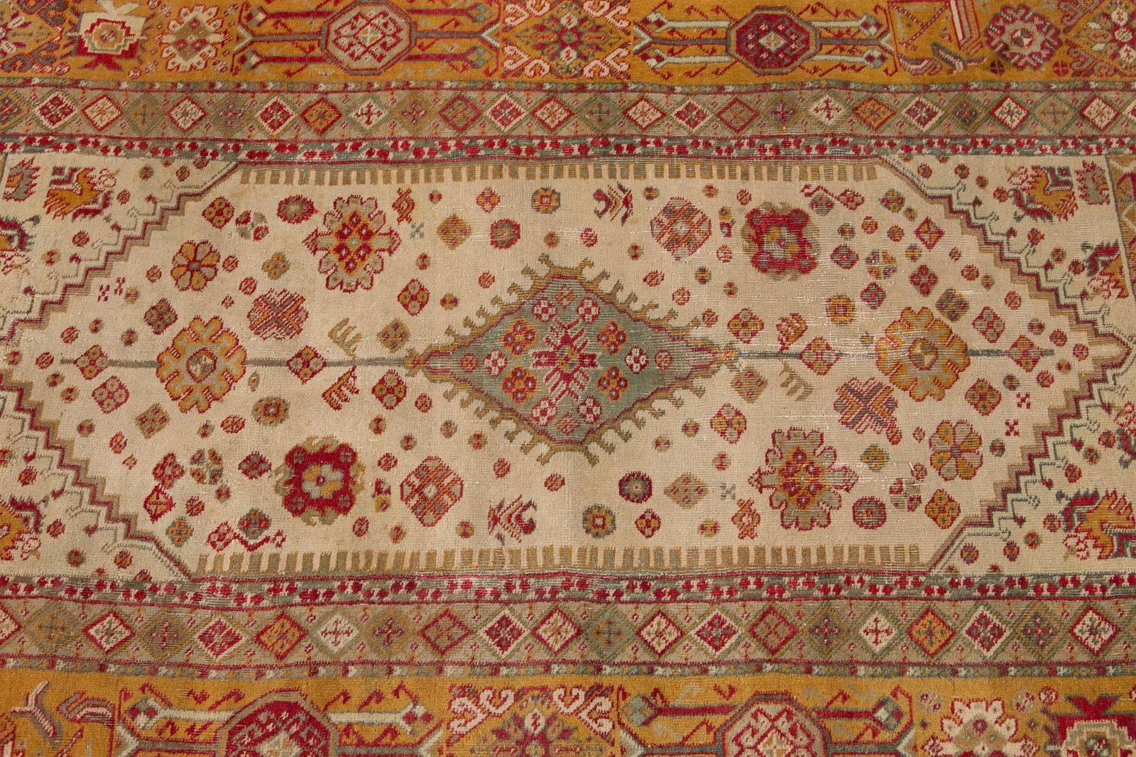 Antique Indian Agra Handmade Beige Geometric Wool Rug - 7