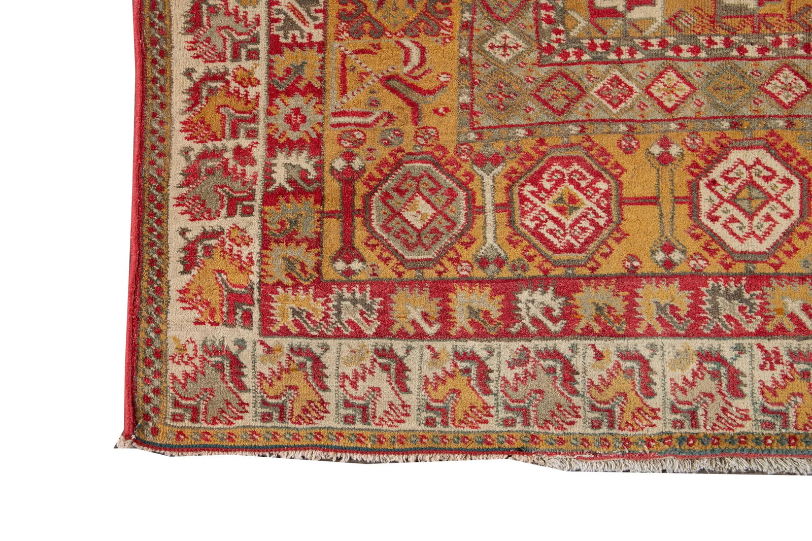 Antique Indian Agra Handmade Beige Geometric Wool Rug - 8