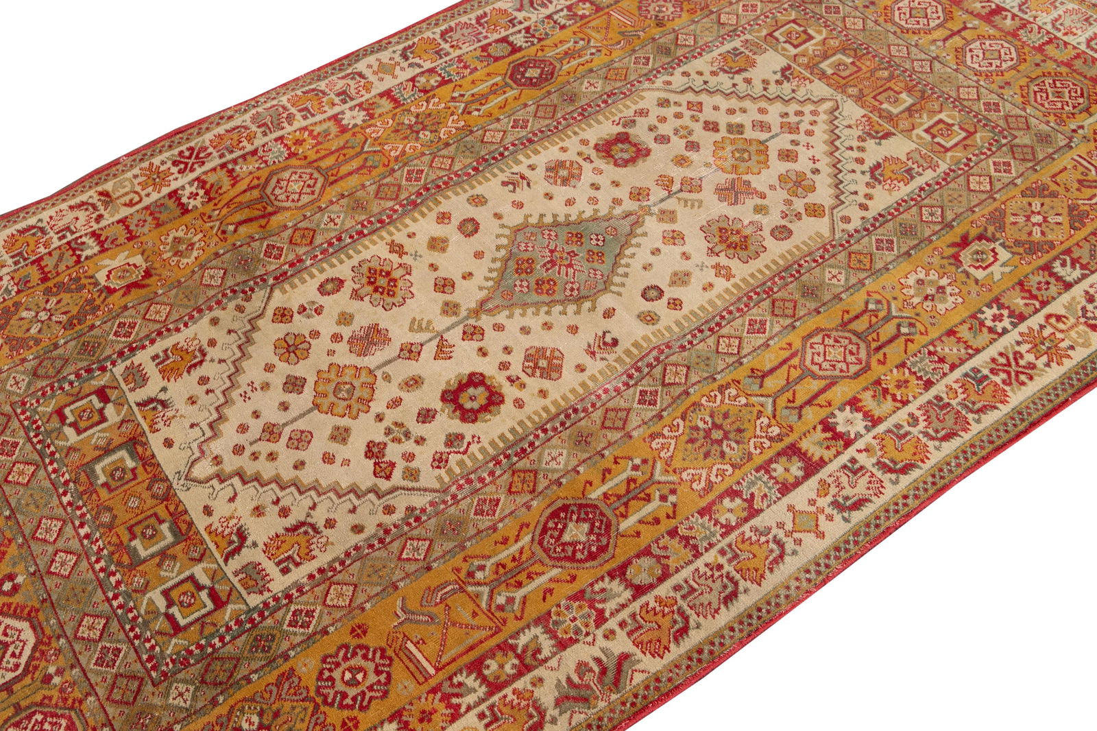 Antique Indian Agra Handmade Beige Geometric Wool Rug - 9