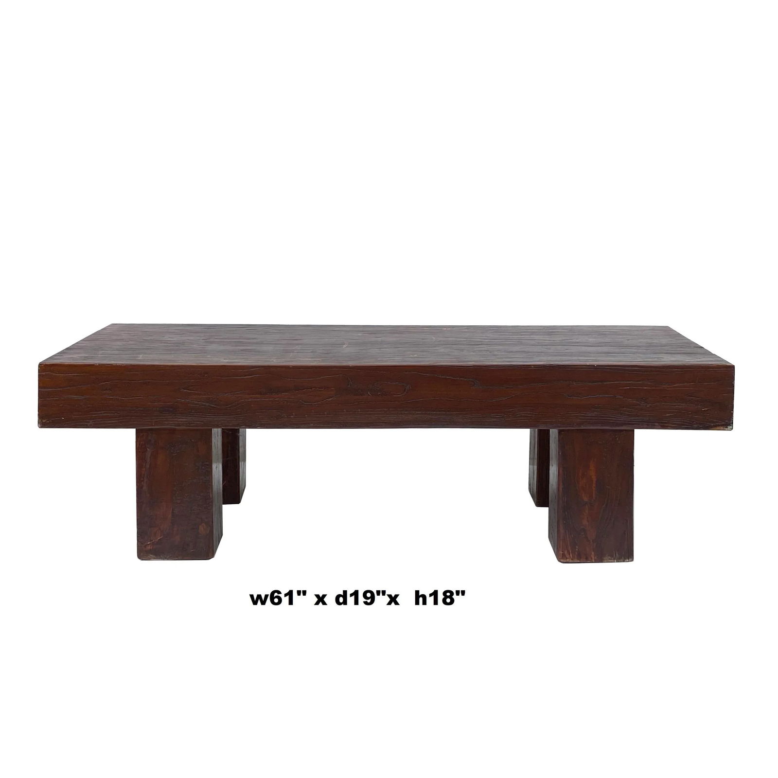 Brown Rectangular Bold Thick Wood Rough Grain Coffee Table Bench - 2