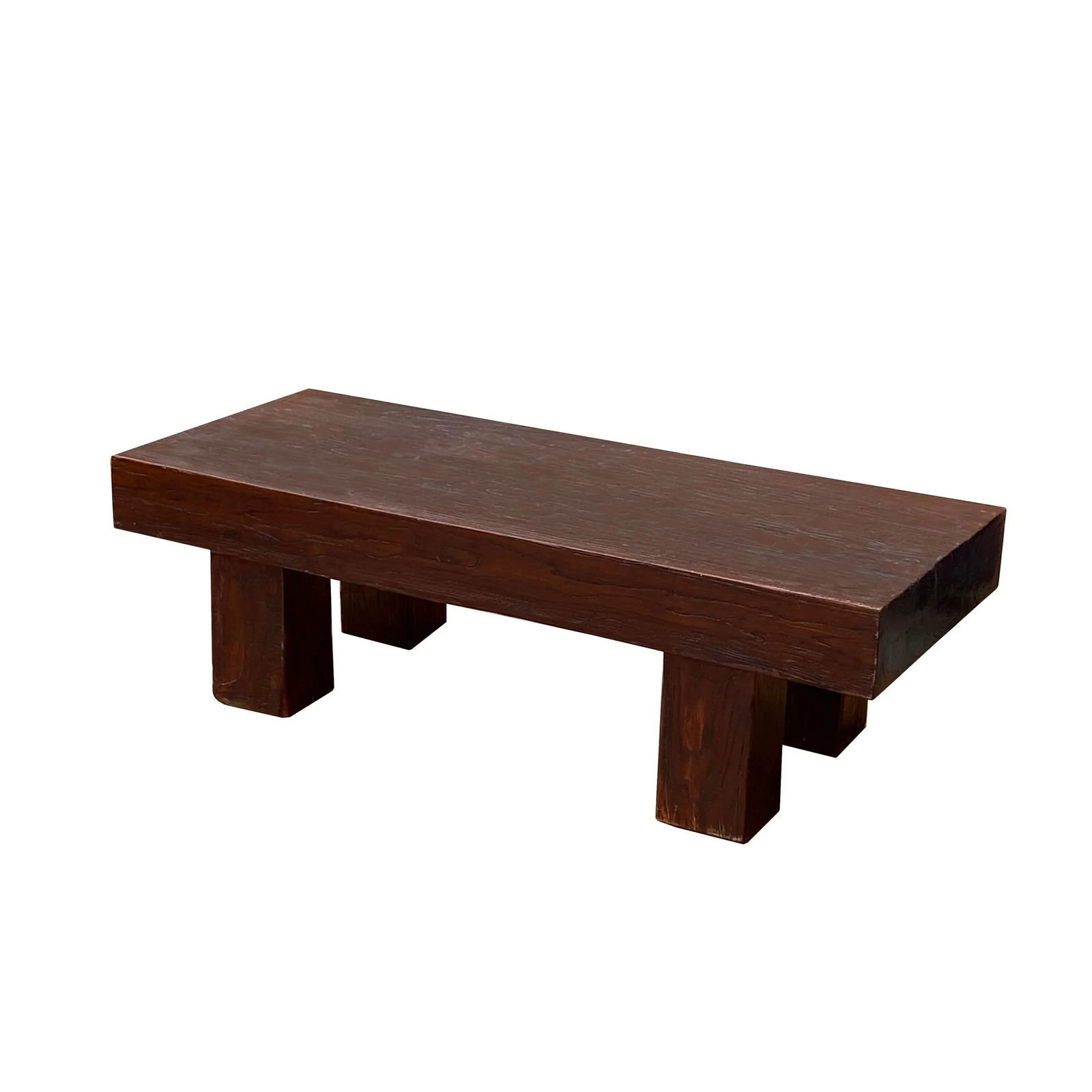 Brown Rectangular Bold Thick Wood Rough Grain Coffee Table Bench - 3