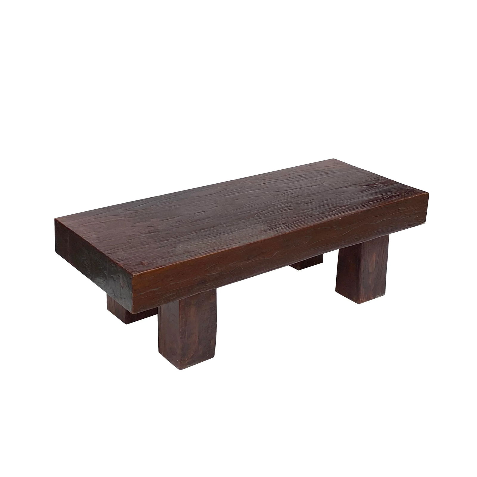 Brown Rectangular Bold Thick Wood Rough Grain Coffee Table Bench - 4