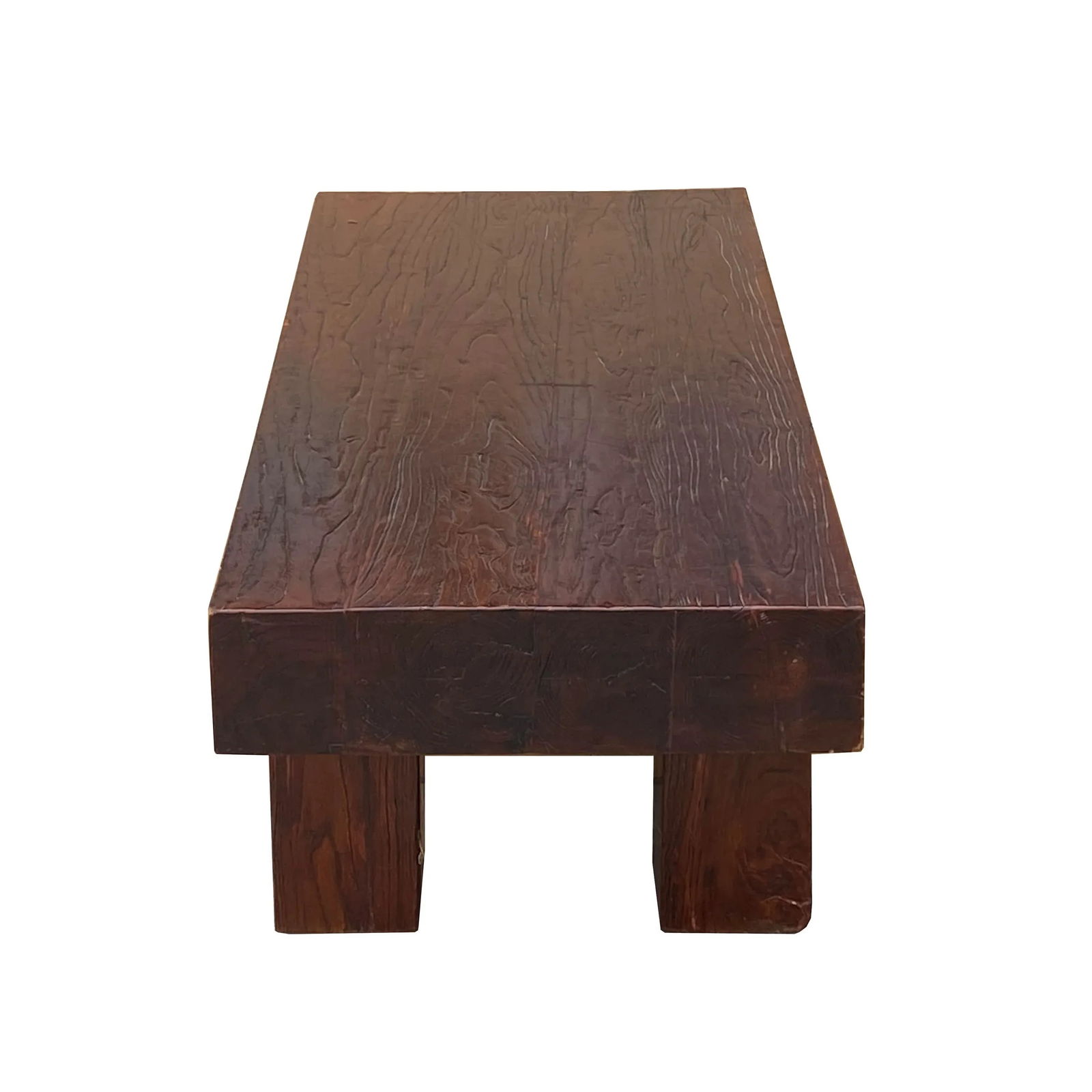 Brown Rectangular Bold Thick Wood Rough Grain Coffee Table Bench - 5
