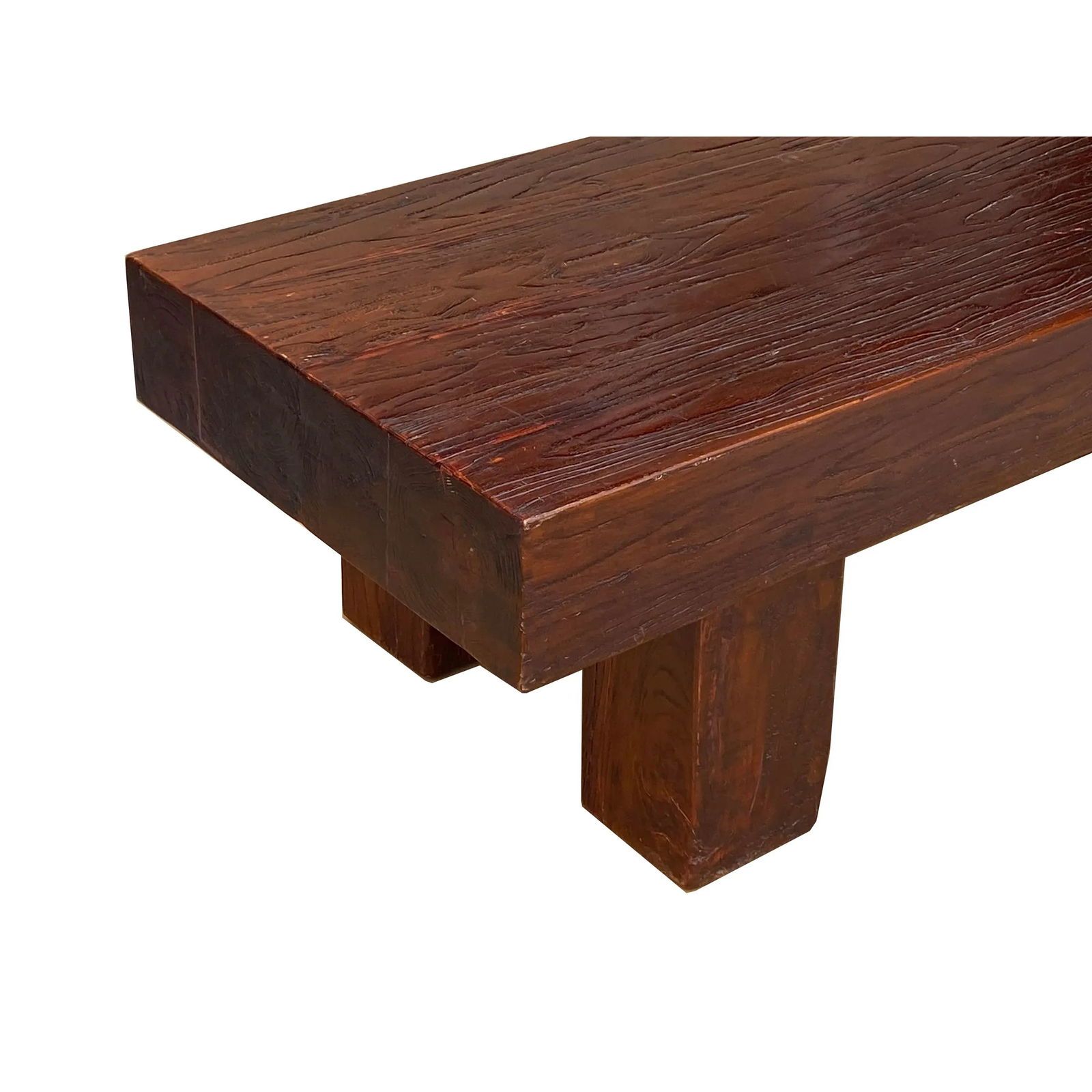 Brown Rectangular Bold Thick Wood Rough Grain Coffee Table Bench - 6