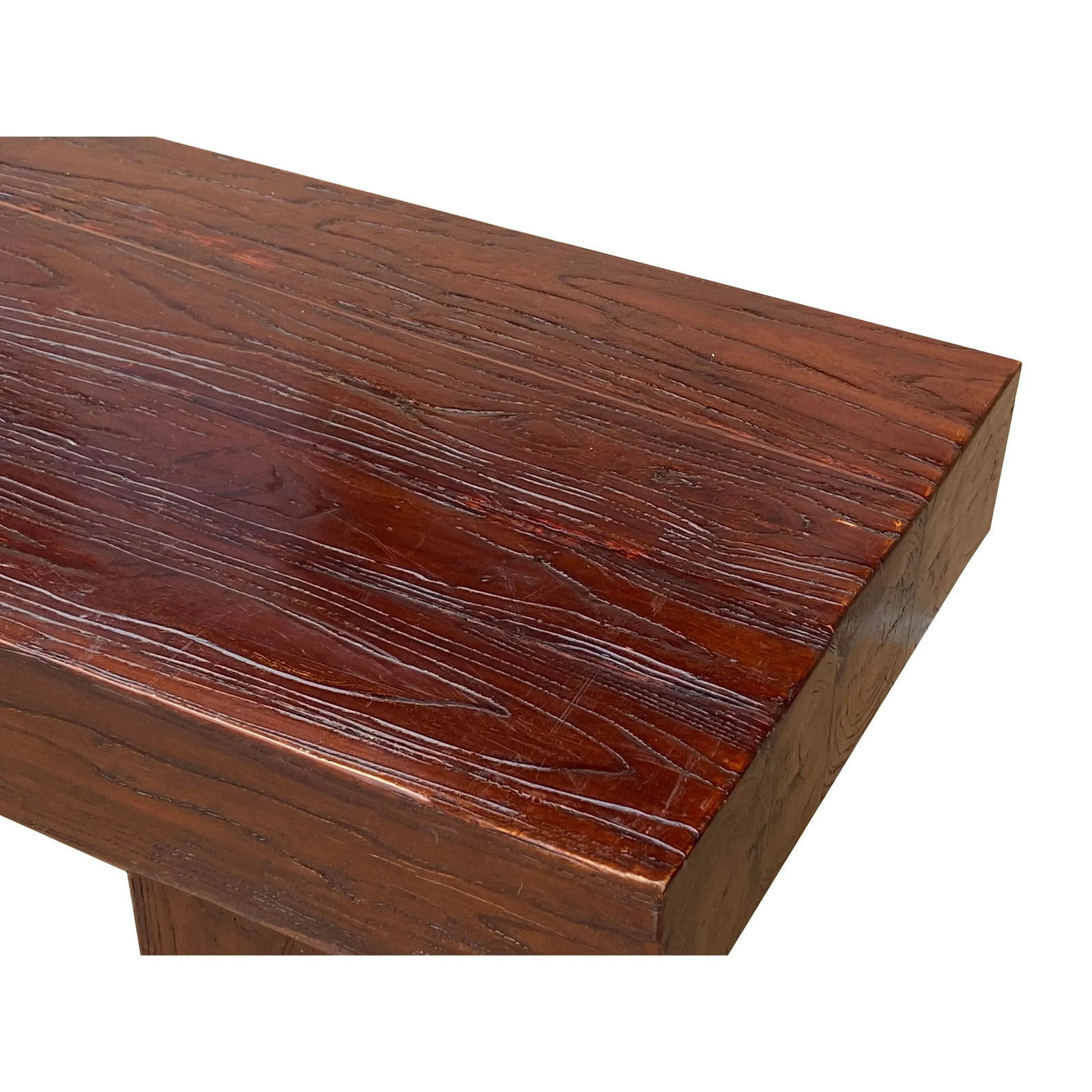 Brown Rectangular Bold Thick Wood Rough Grain Coffee Table Bench - 7