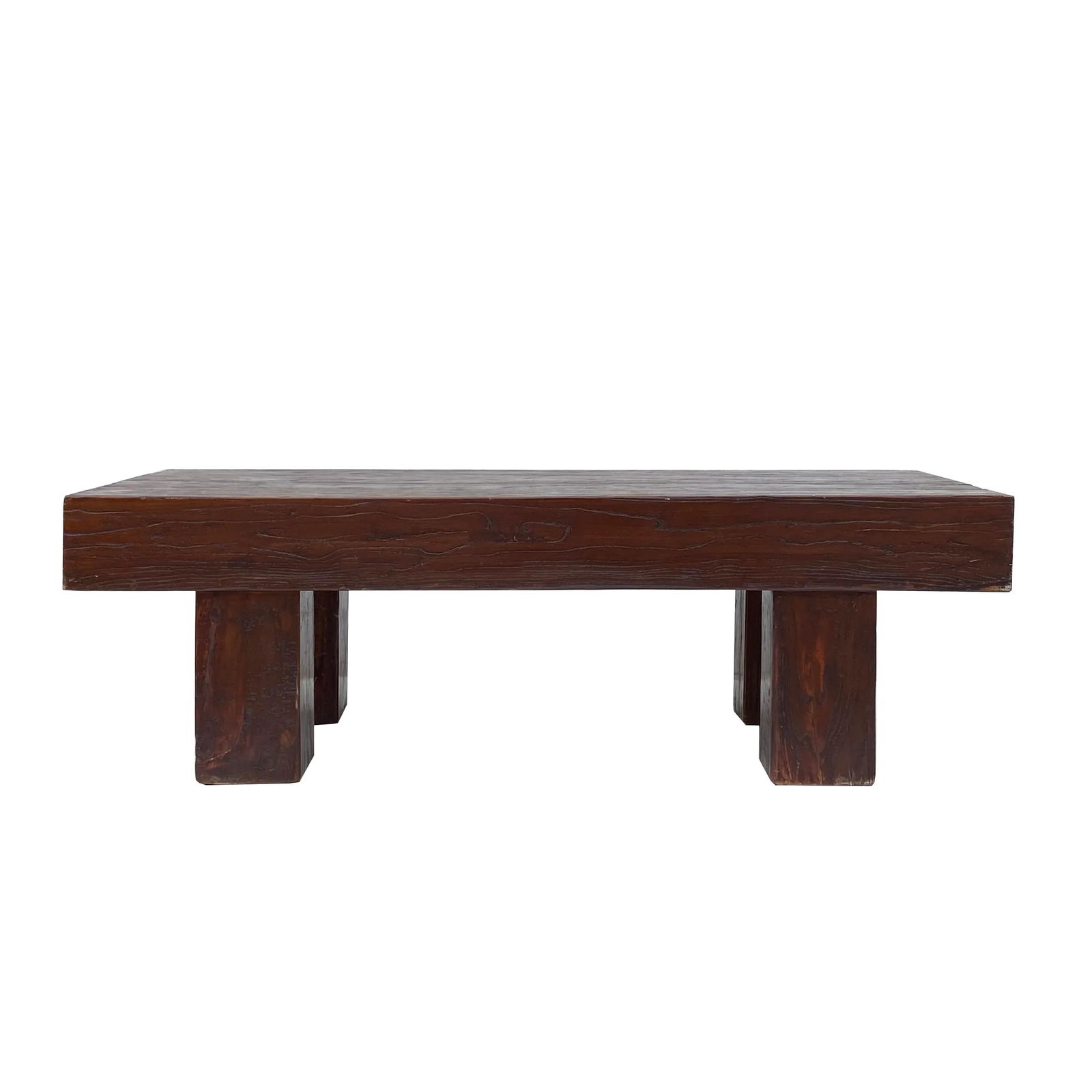 Brown Rectangular Bold Thick Wood Rough Grain Coffee Table Bench - 9