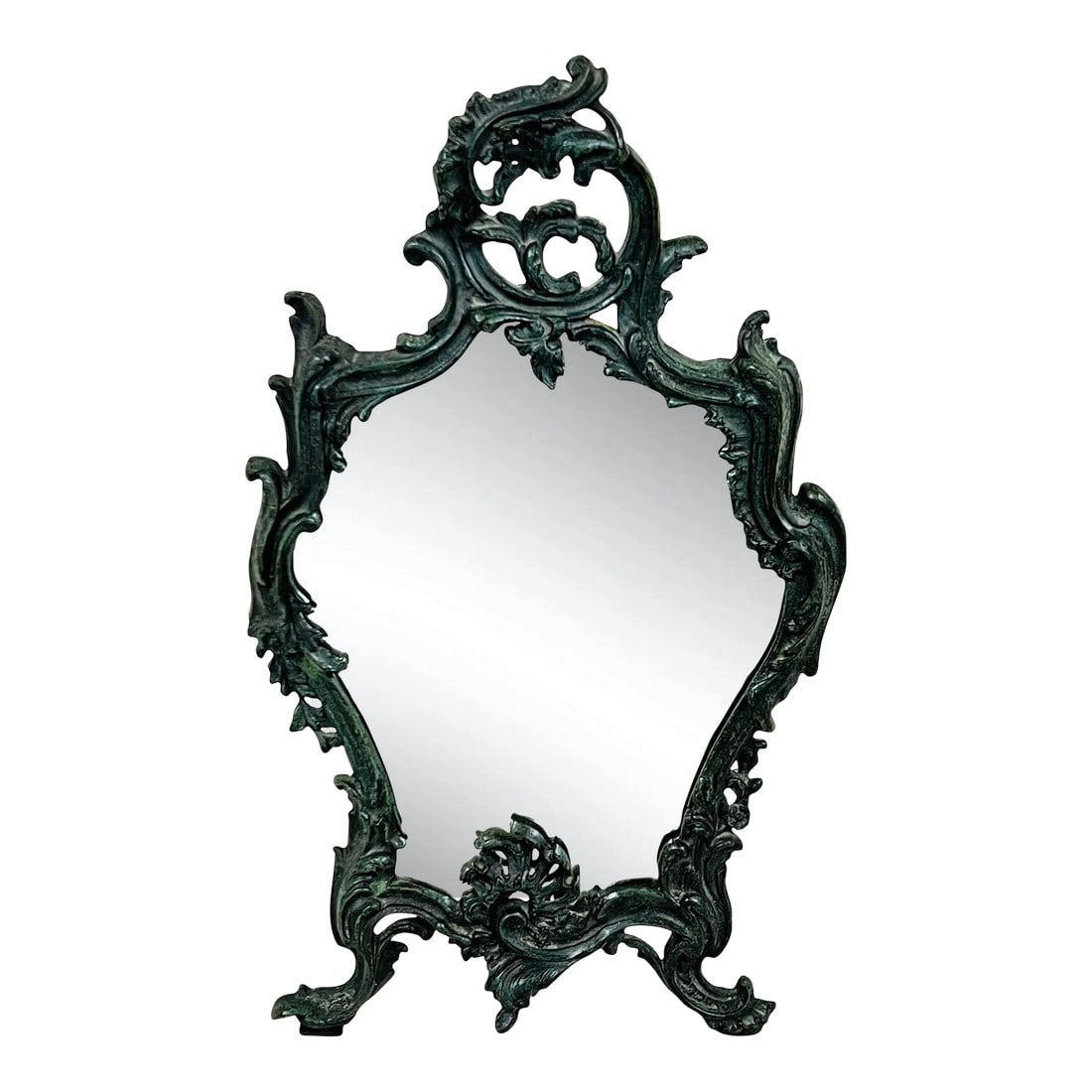 Late 20th Century French Style Maitland - Smith Iron Tabletop Mirror: Metal French style Maitland - Smith tabletop mirror with folding stand. Folds to two inches thick for storage. Condition: Alterations: Original Condition Unaltered Imperfections: Some Imperfections Co