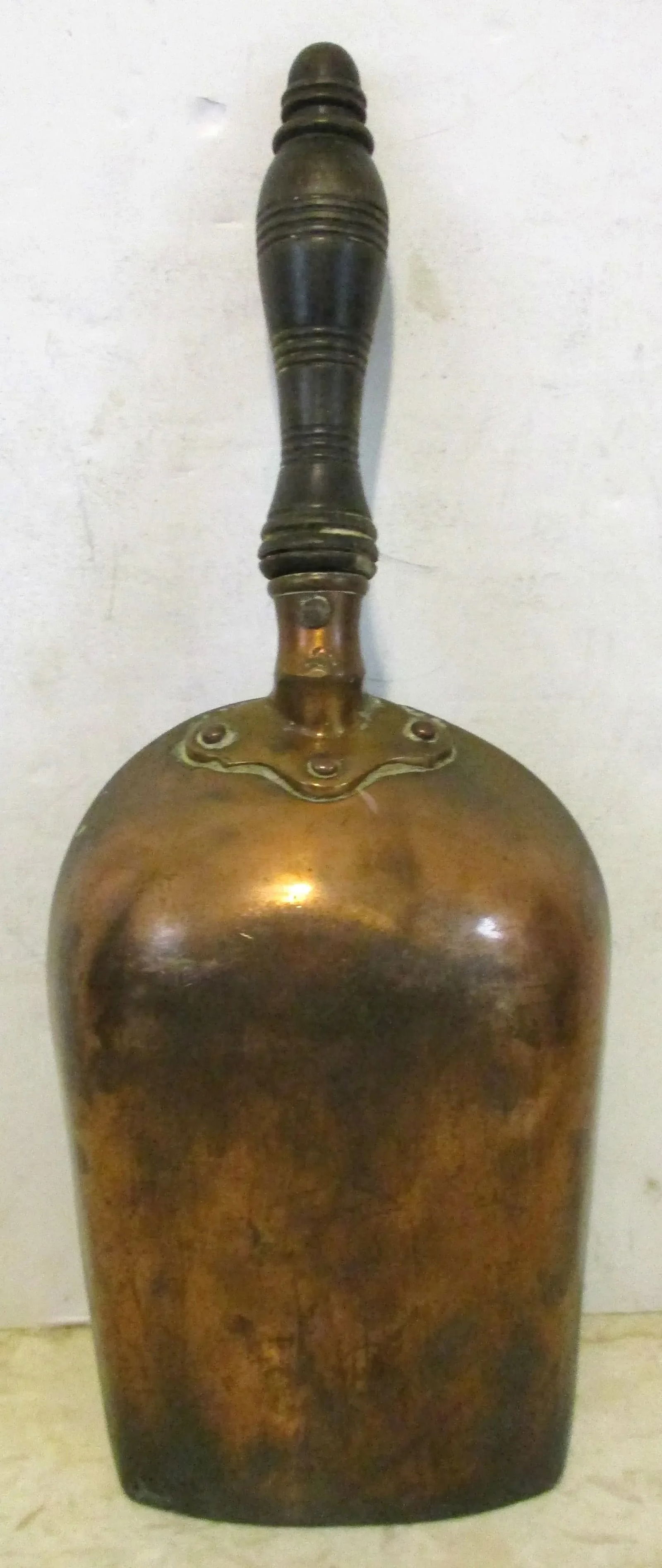 Large Antique Victorian Helmet Coal Scuttle and Scoop English Copper - Set of 2 - 12