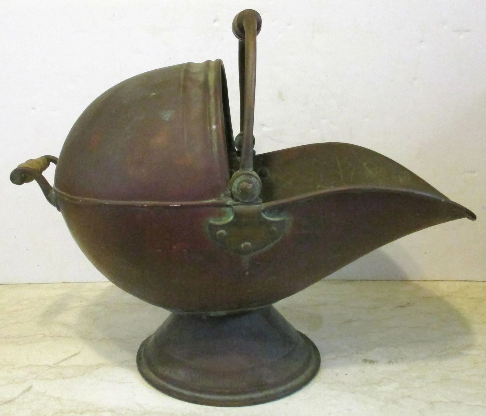 Large Antique Victorian Helmet Coal Scuttle and Scoop English Copper - Set of 2 - 2