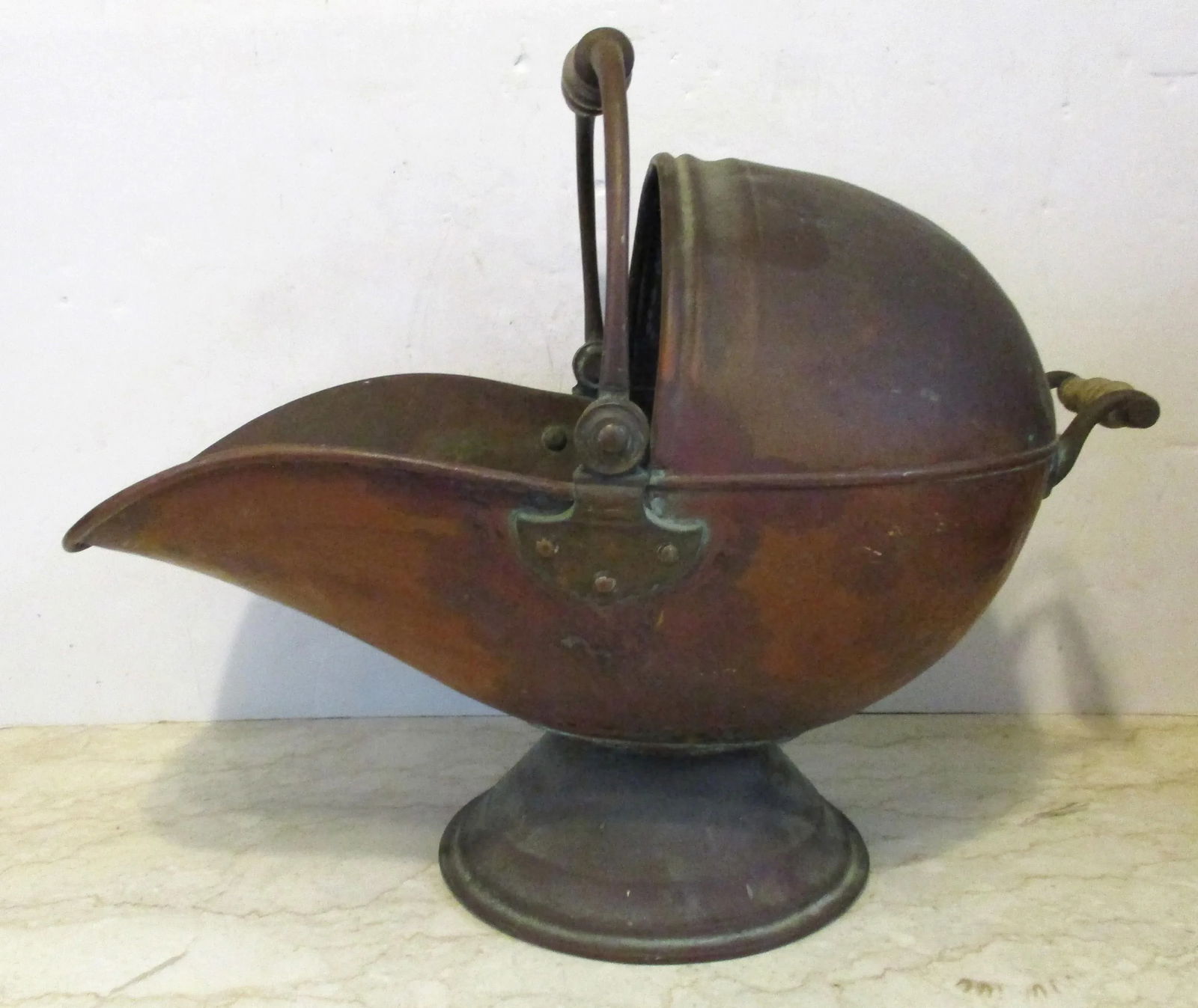 Large Antique Victorian Helmet Coal Scuttle and Scoop English Copper - Set of 2 - 3