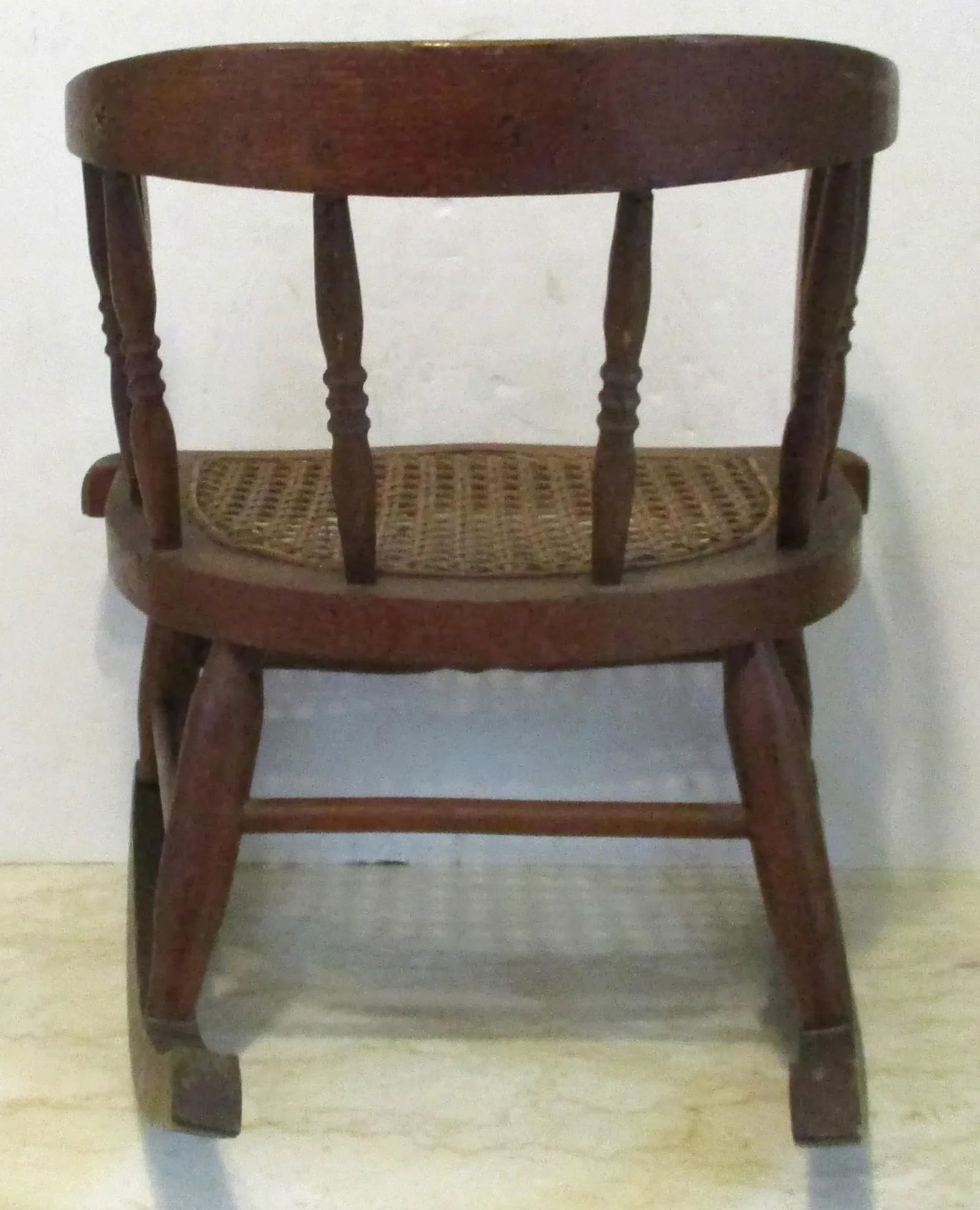 Antique Oak Curved Back Hand Woven Cane Seat Children's Rocking Chair - 7