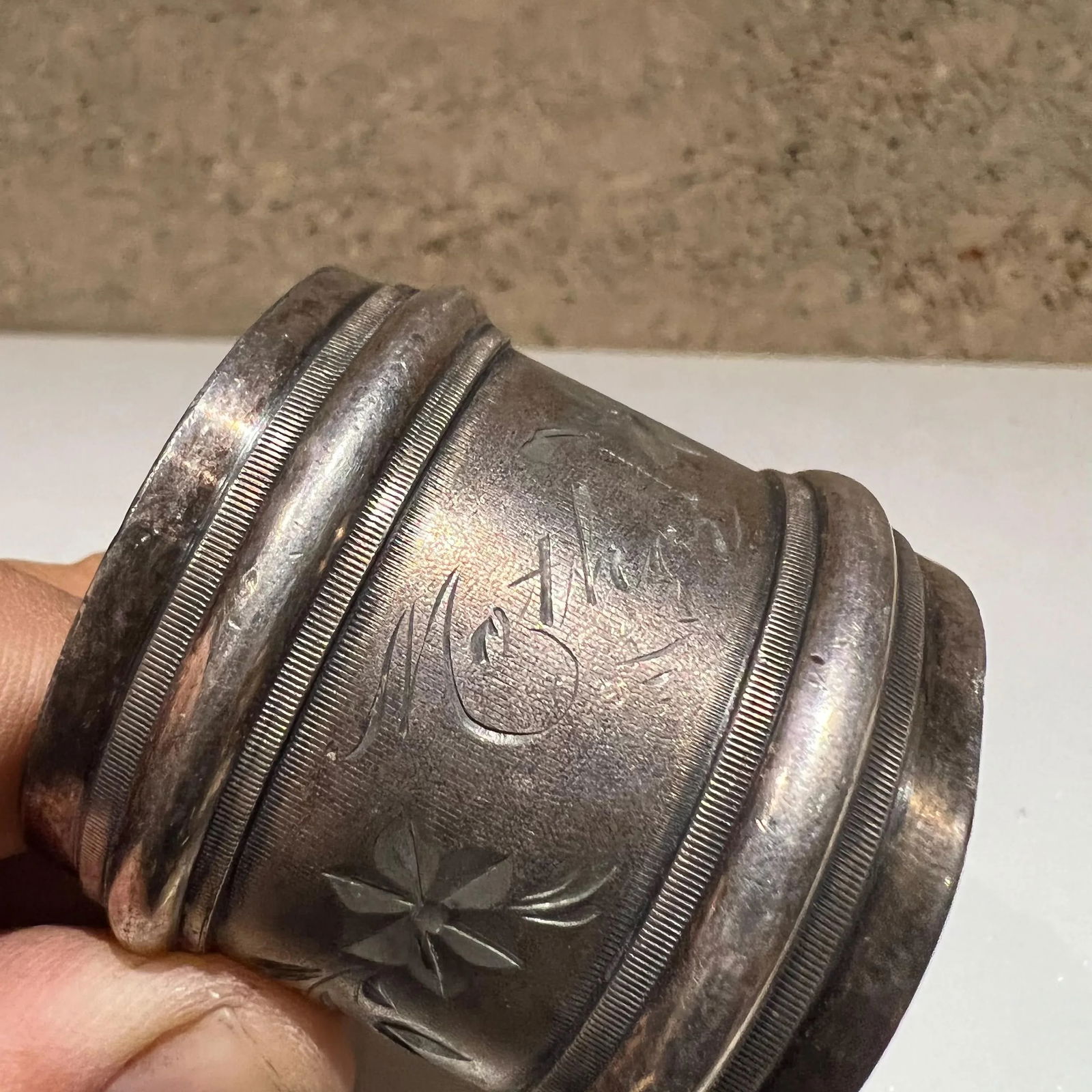 Vintage Floral Silverplated Napkin Ring Holder Inscribed Mother - 3