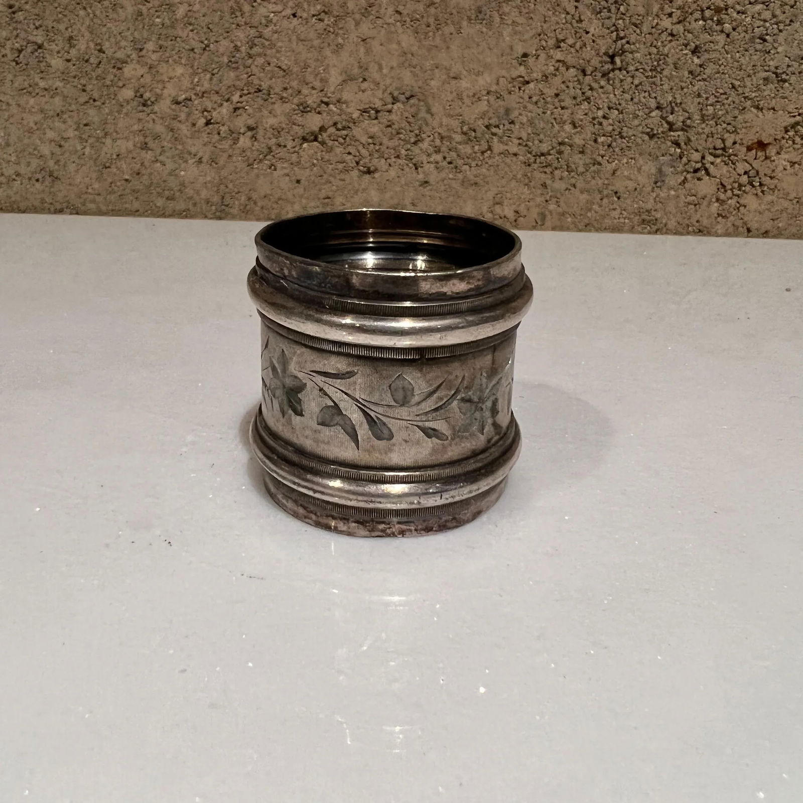Vintage Floral Silverplated Napkin Ring Holder Inscribed Mother - 4