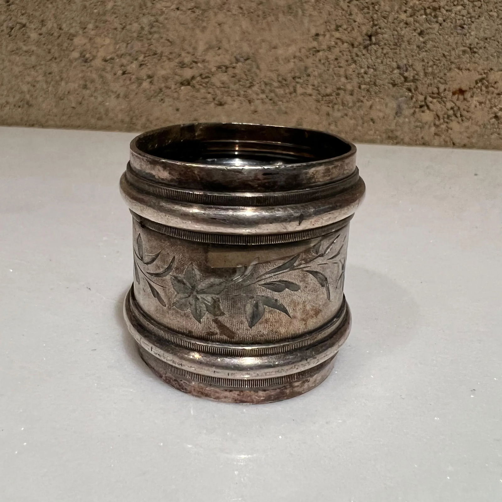 Vintage Floral Silverplated Napkin Ring Holder Inscribed Mother - 5