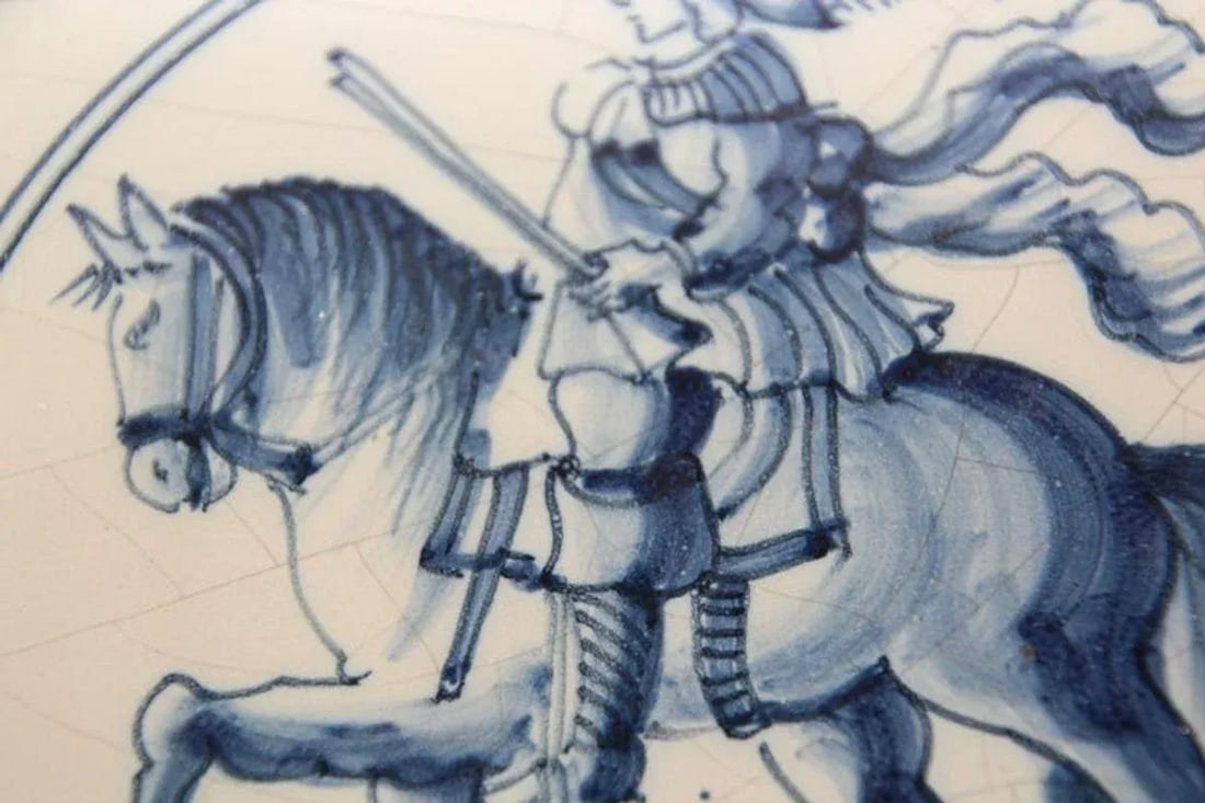 Early 20th Century Delft Ceramic Decorative Tile Featuring a Man on Horse - 12