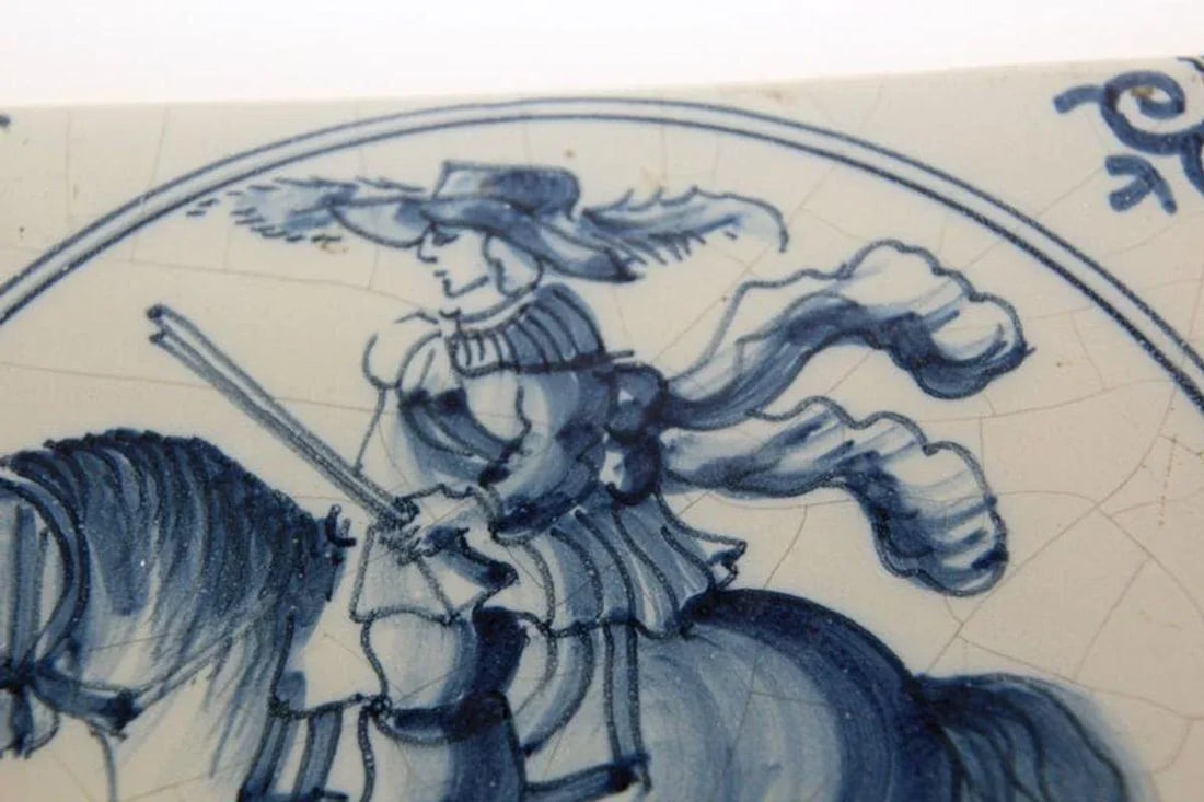 Early 20th Century Delft Ceramic Decorative Tile Featuring a Man on Horse - 3