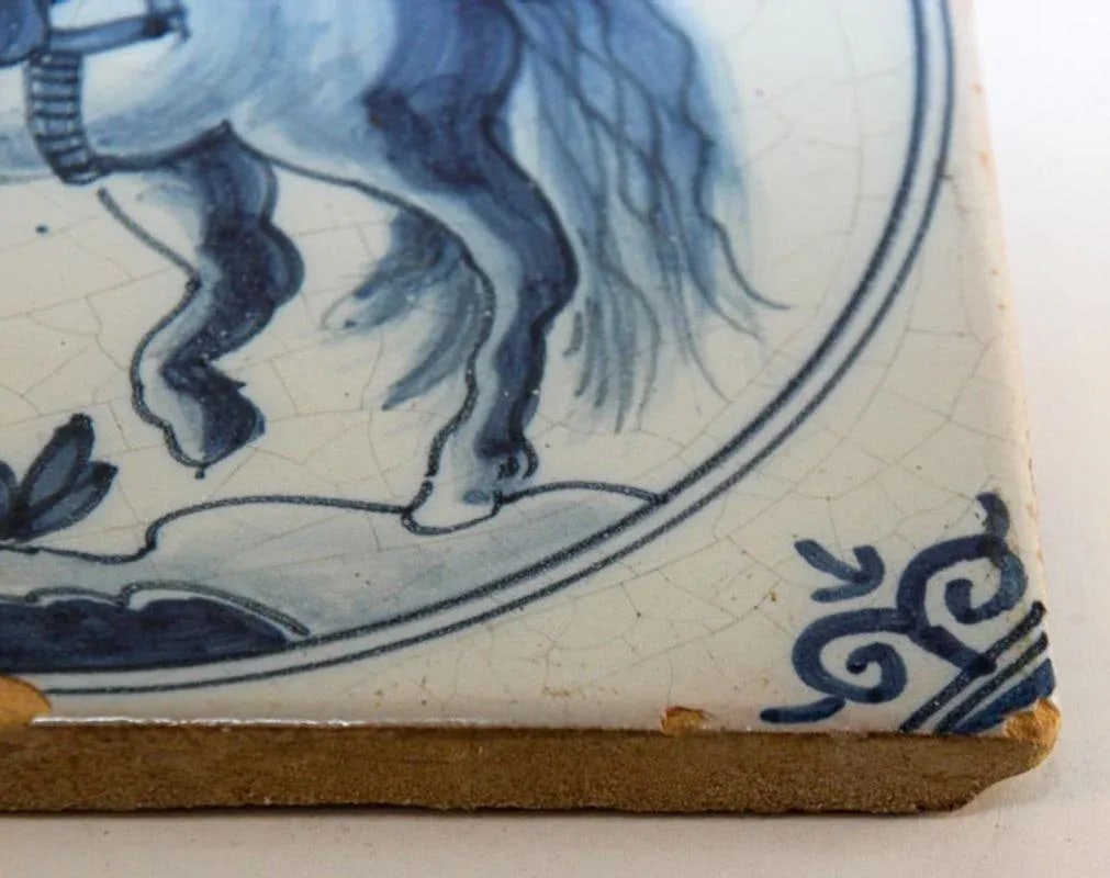 Early 20th Century Delft Ceramic Decorative Tile Featuring a Man on Horse - 6