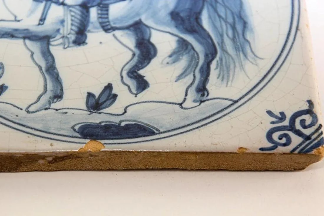 Early 20th Century Delft Ceramic Decorative Tile Featuring a Man on Horse - 7