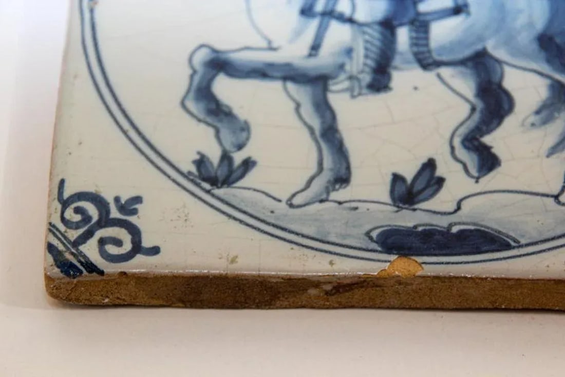 Early 20th Century Delft Ceramic Decorative Tile Featuring a Man on Horse - 8