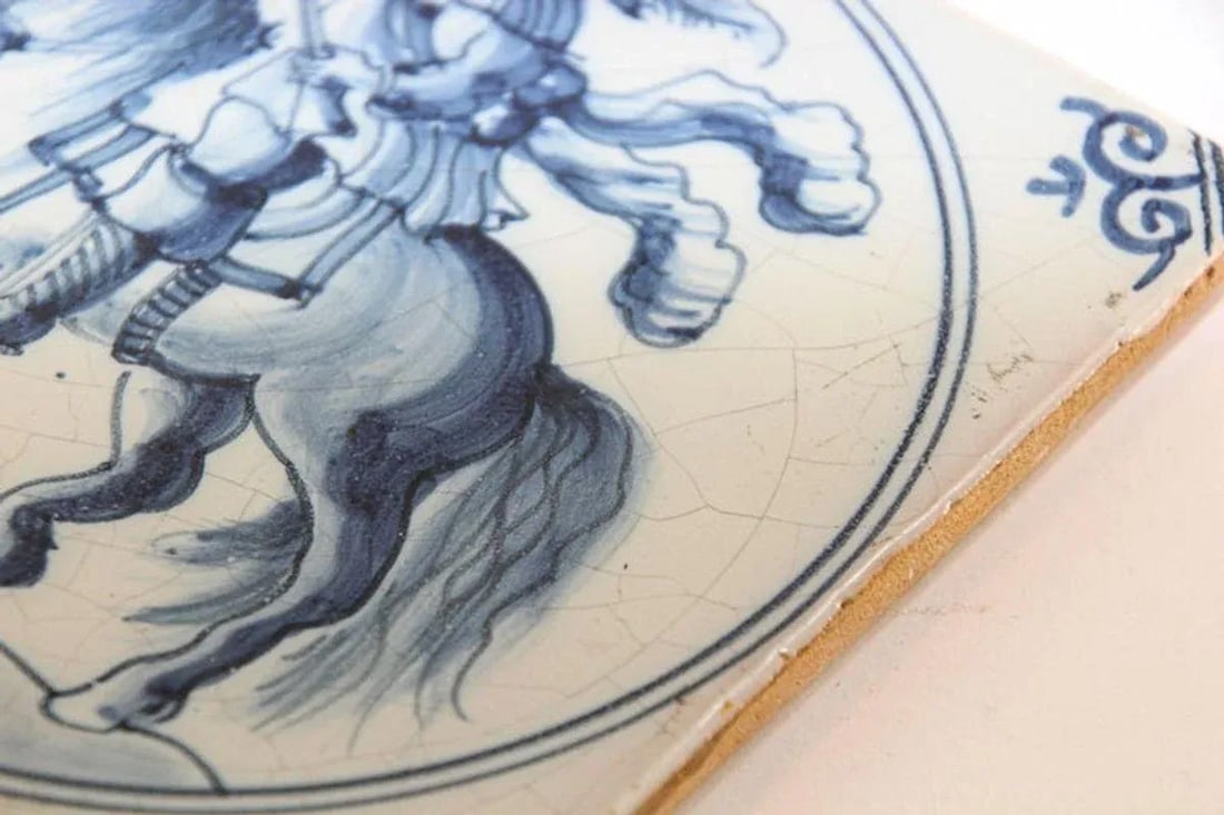 Early 20th Century Delft Ceramic Decorative Tile Featuring a Man on Horse - 9