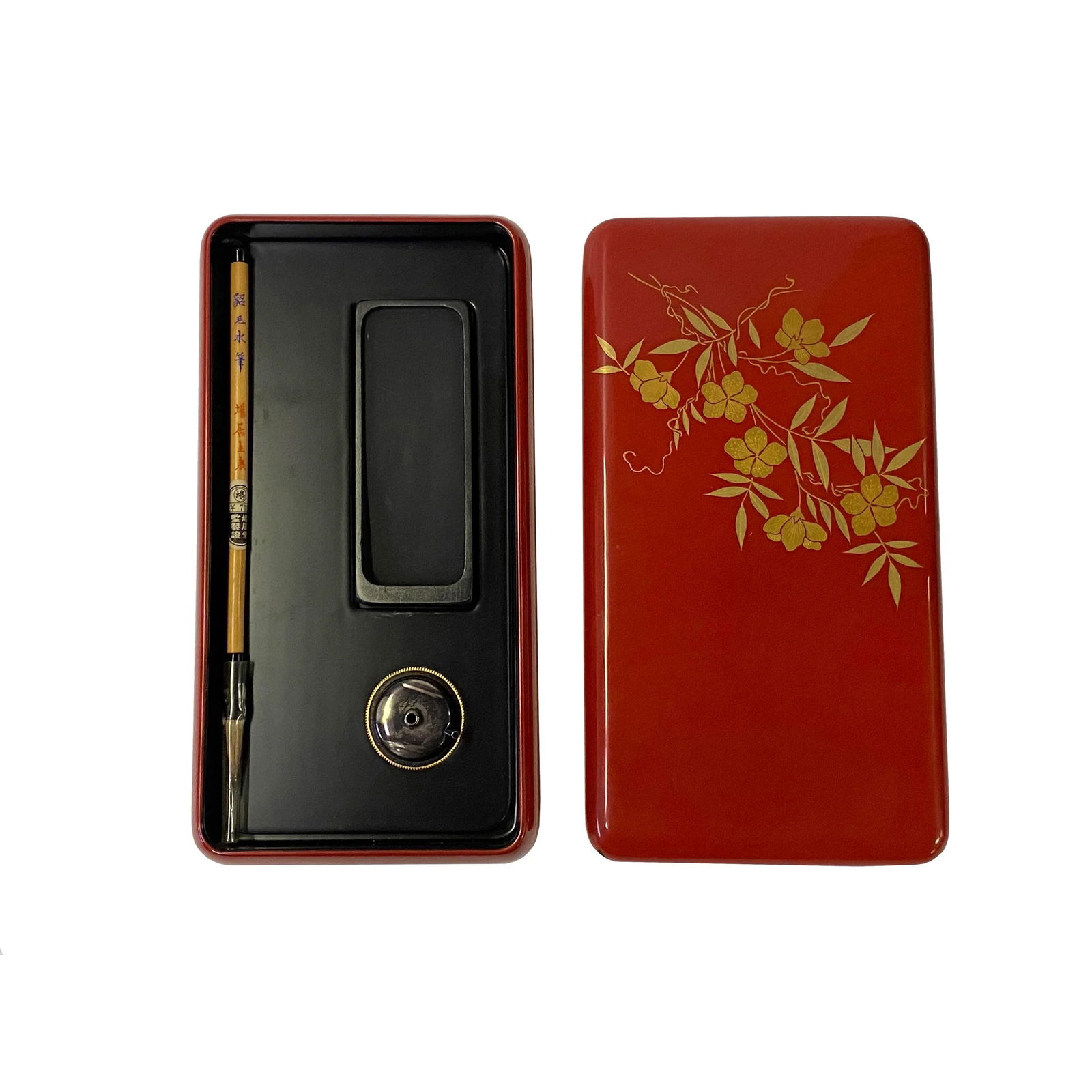 Oriental Asian Red Lacquer Wood Ink Well Dipping Pen Set Display - 4