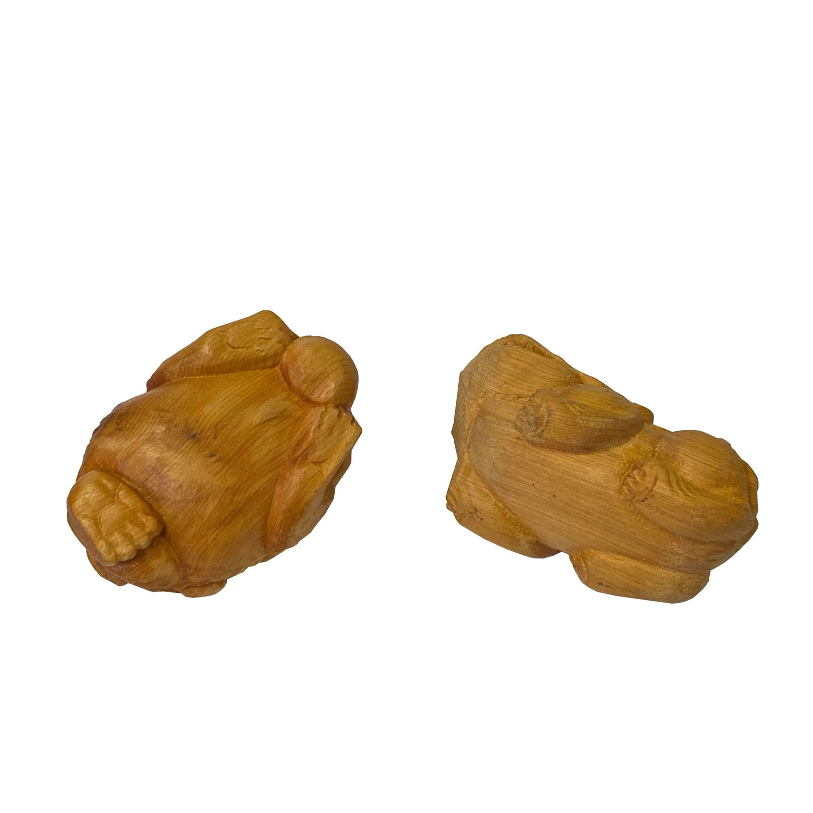 Chinese Pair Wood Carved Mini Mythical Pixiu FengShui Figures - 6