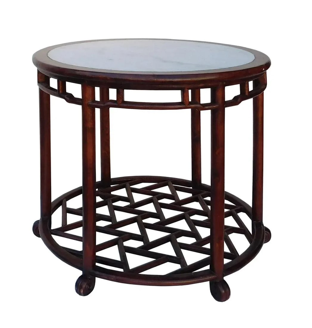 Chinese Style Round Marble Top Pedestal Table - 2