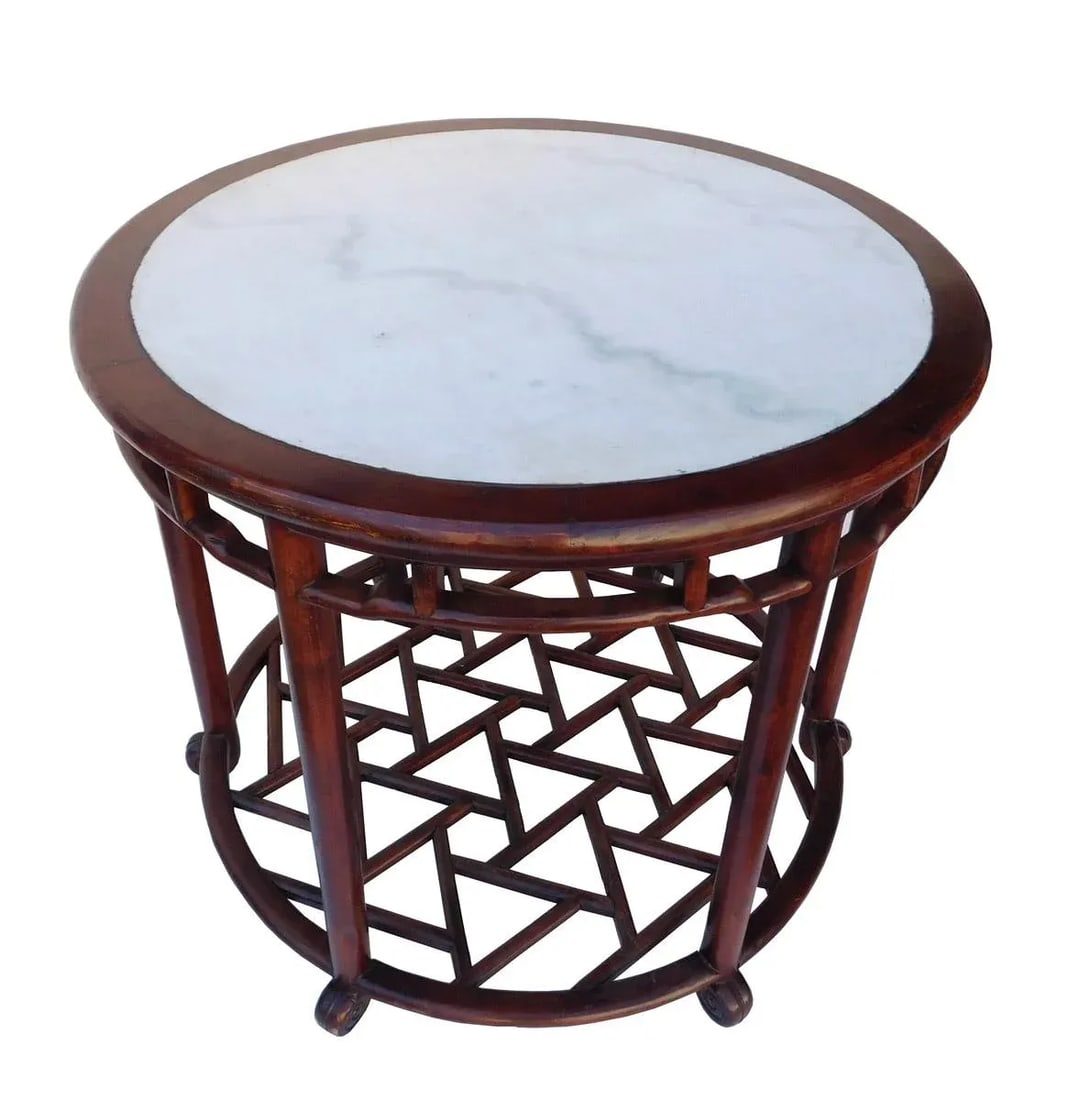Chinese Style Round Marble Top Pedestal Table - 3