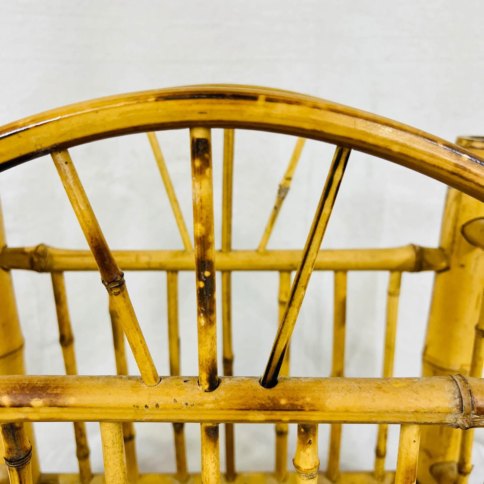 Burnt Rattan and Bamboo Magazine Rack With Arch Top - 5