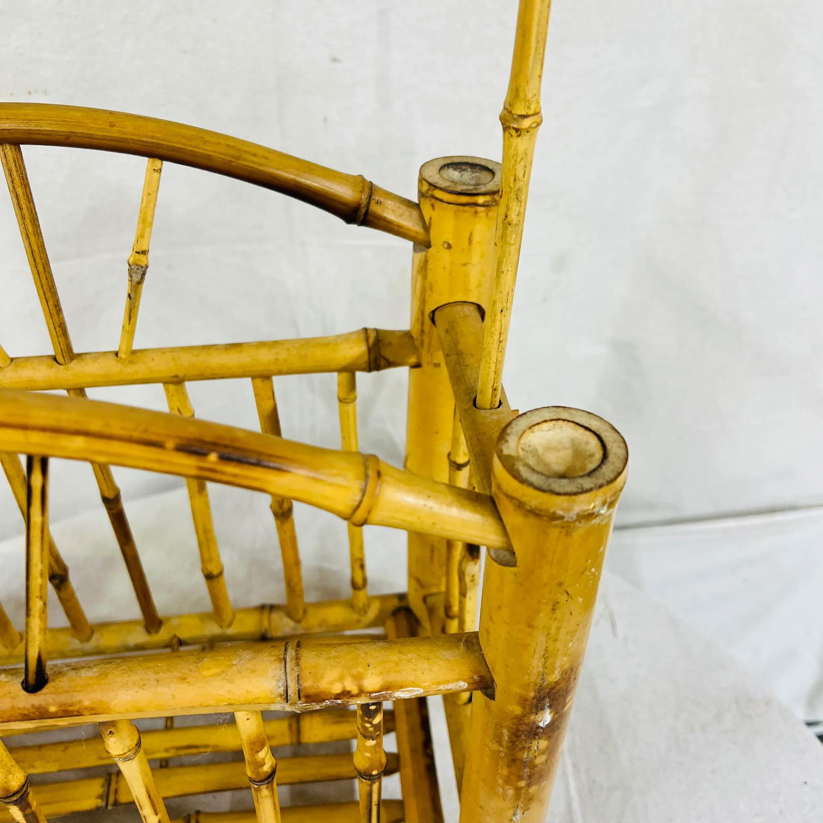 Burnt Rattan and Bamboo Magazine Rack With Arch Top - 6