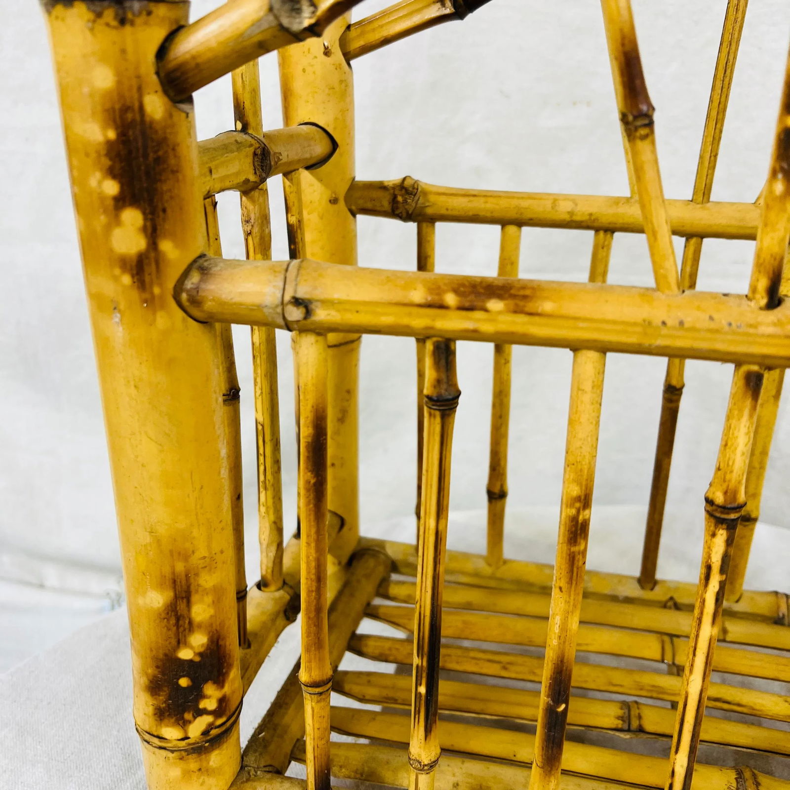 Burnt Rattan and Bamboo Magazine Rack With Arch Top - 8