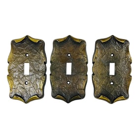 Mid Century Antique Brass Plated Scroll Switch Plates - Set of 3