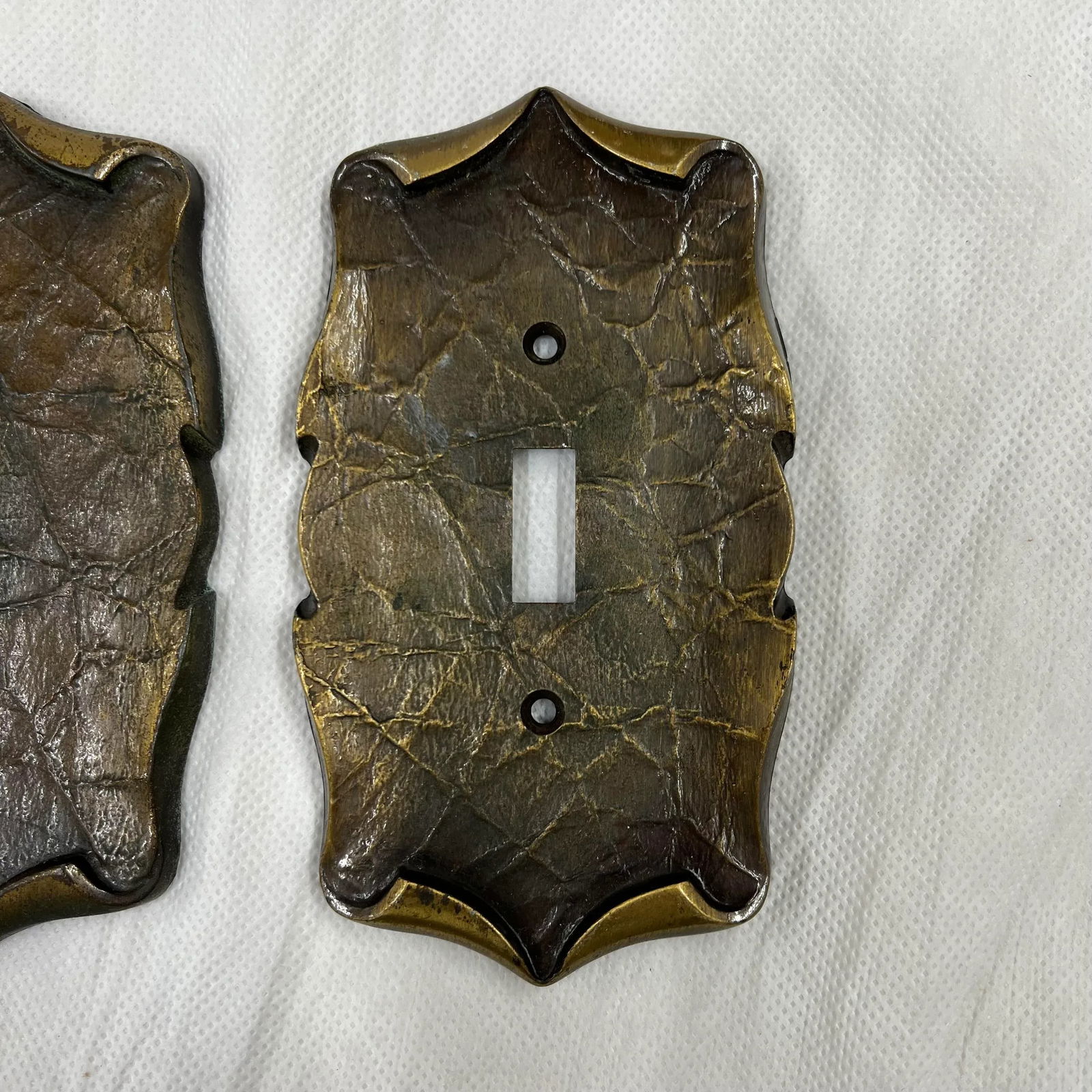 Mid Century Antique Brass Plated Scroll Switch Plates - Set of 3 - 2