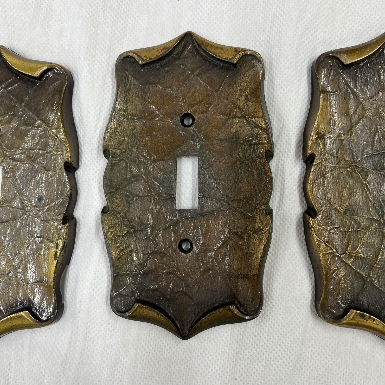 Mid Century Antique Brass Plated Scroll Switch Plates - Set of 3 - 3