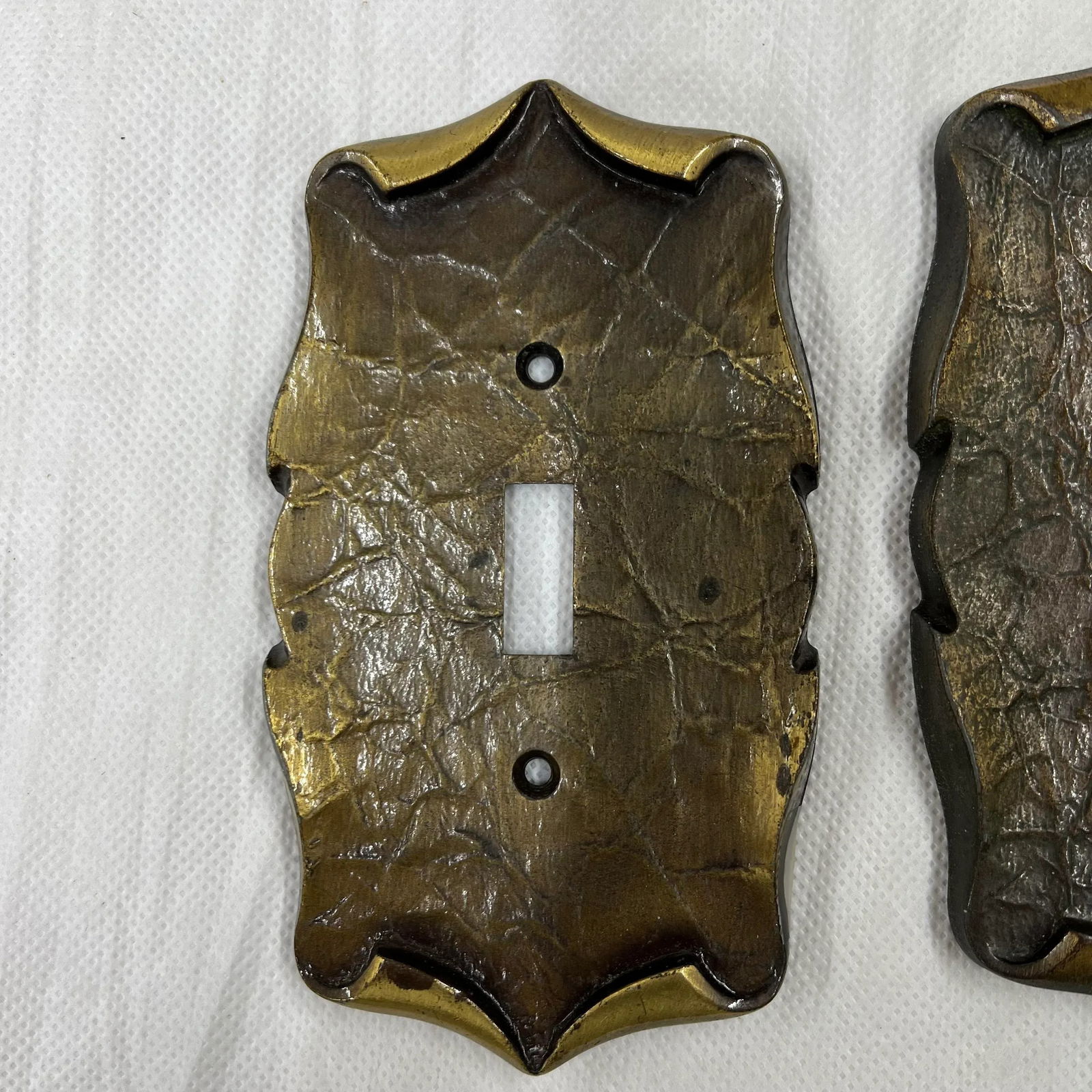 Mid Century Antique Brass Plated Scroll Switch Plates - Set of 3 - 4