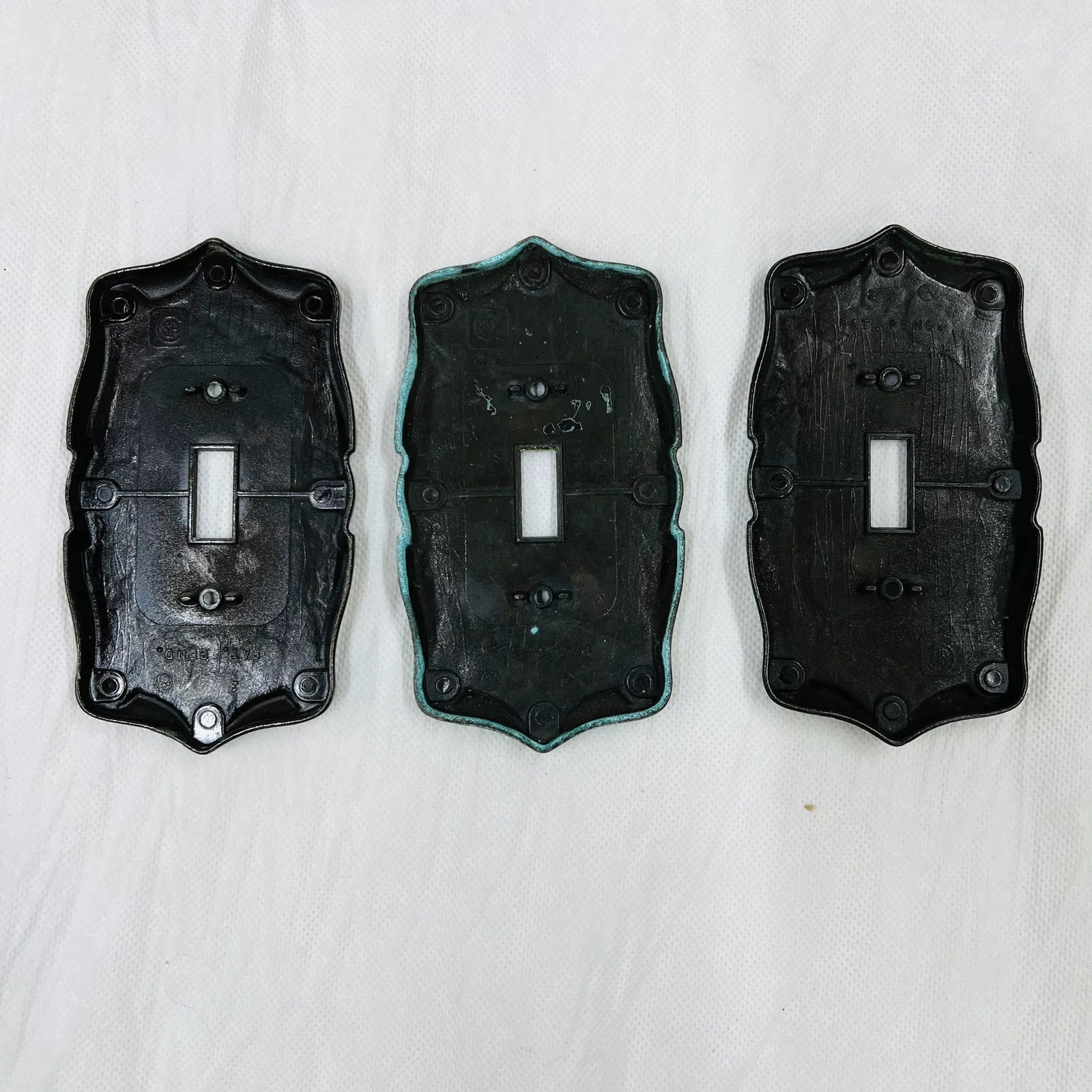 Mid Century Antique Brass Plated Scroll Switch Plates - Set of 3 - 5