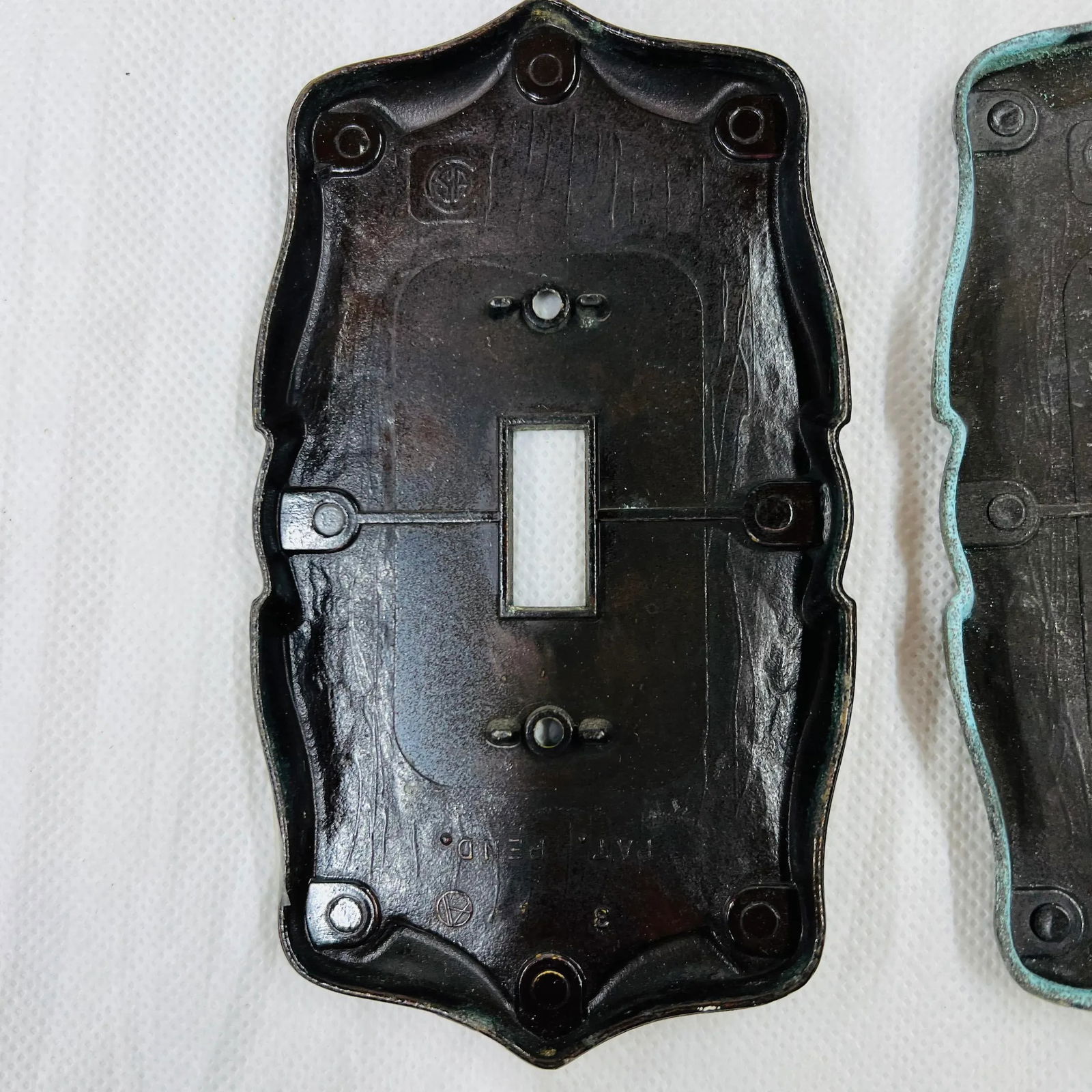 Mid Century Antique Brass Plated Scroll Switch Plates - Set of 3 - 6