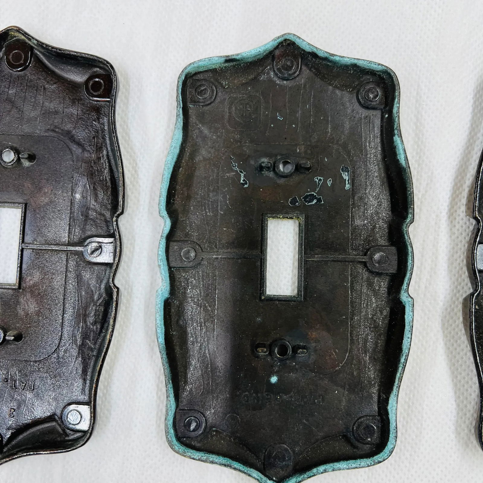 Mid Century Antique Brass Plated Scroll Switch Plates - Set of 3 - 7