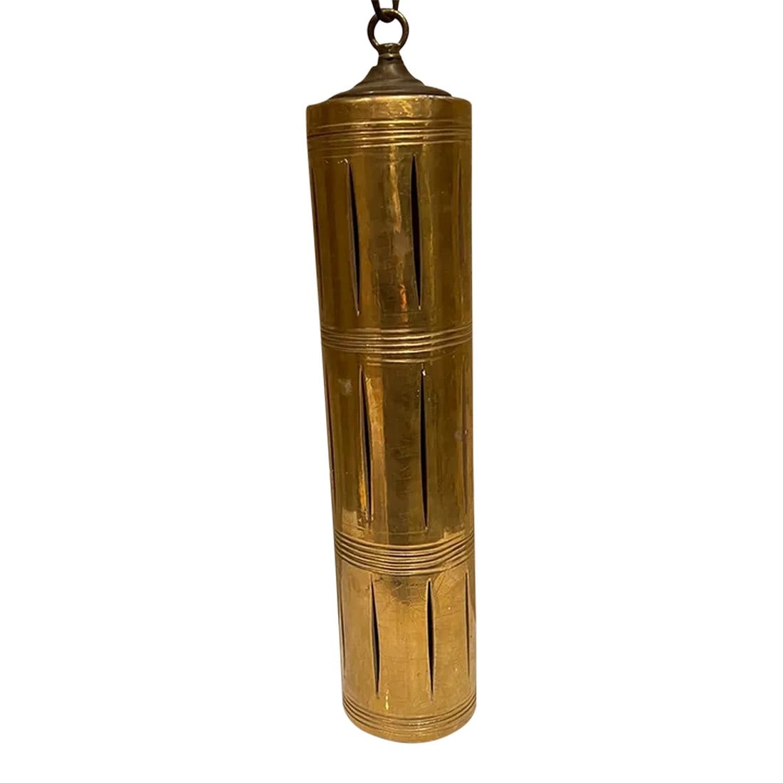 1960s Peekaboo Pendant Light Gold Ceramic: AMBIANIC presents 1960s Modern Elegance Vintage Gold Lamp Ceramic Pendant Peekaboo Light 18 tall x 3.75 diameter 41 with chain Preowned unrestored original vintage condition. See images provided