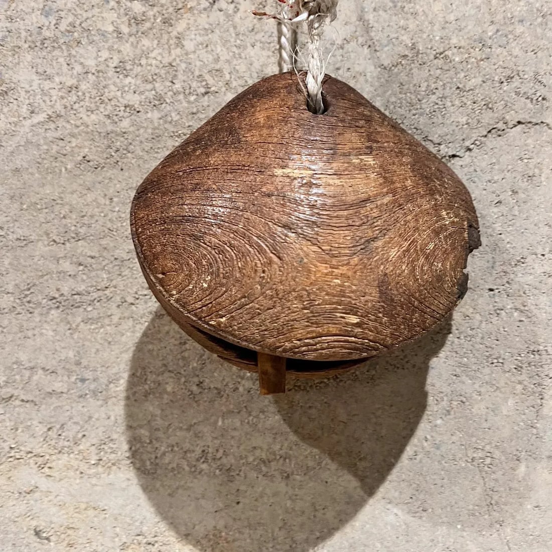1930s Farmhouse Rustic Cow Bell Solid Oak Wood - 11