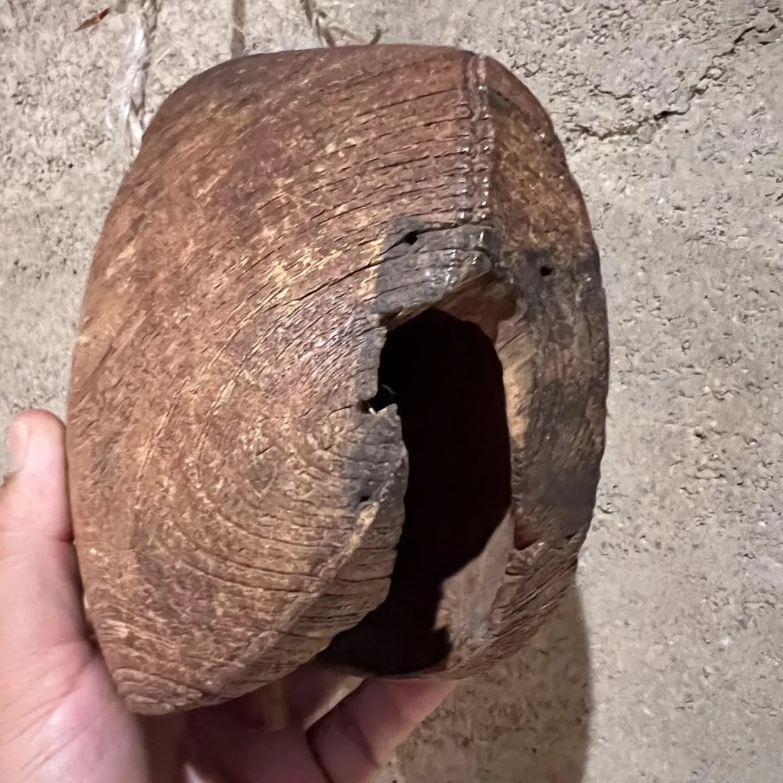 1930s Farmhouse Rustic Cow Bell Solid Oak Wood - 12