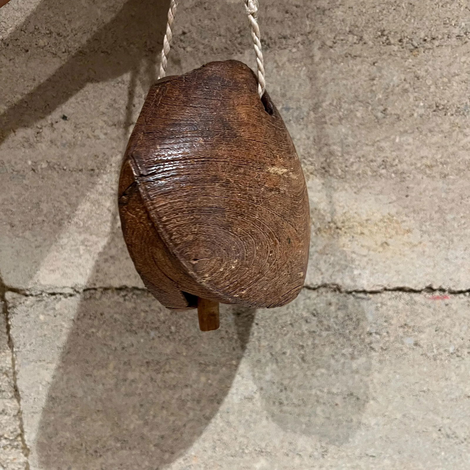 1930s Farmhouse Rustic Cow Bell Solid Oak Wood - 2