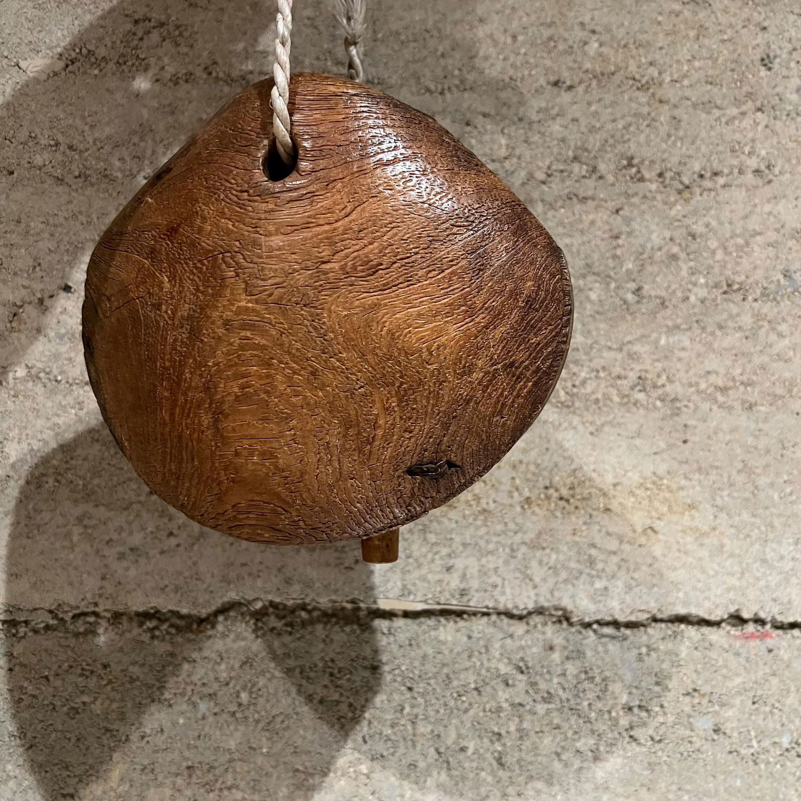 1930s Farmhouse Rustic Cow Bell Solid Oak Wood - 3